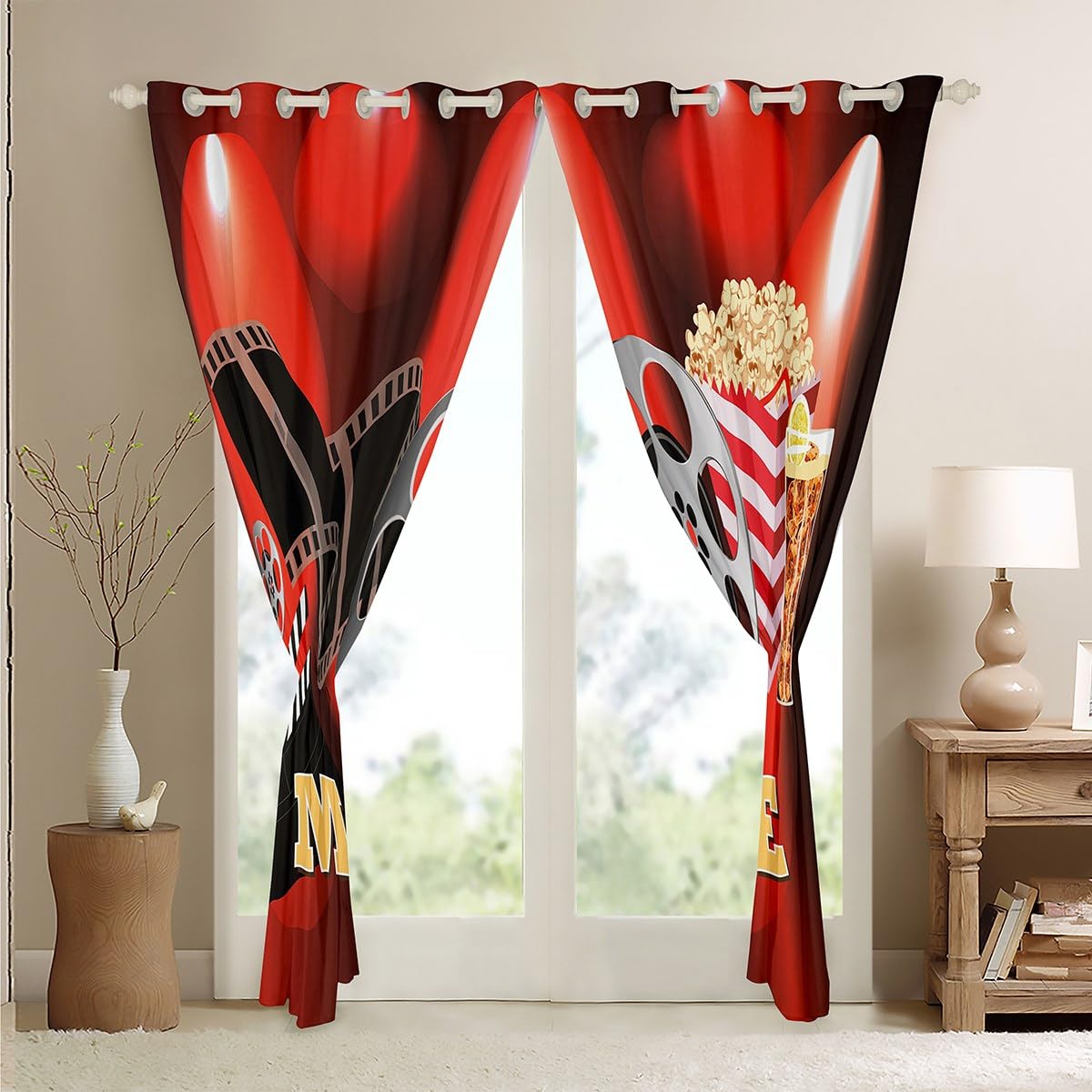 Tende oscuranti per camera da letto, soggiorno, sala cinematografica, tende oscuranti per cinema, tende oscuranti per finestre con popcorn, 167 x 183 cm (larghezza x lunghezza)