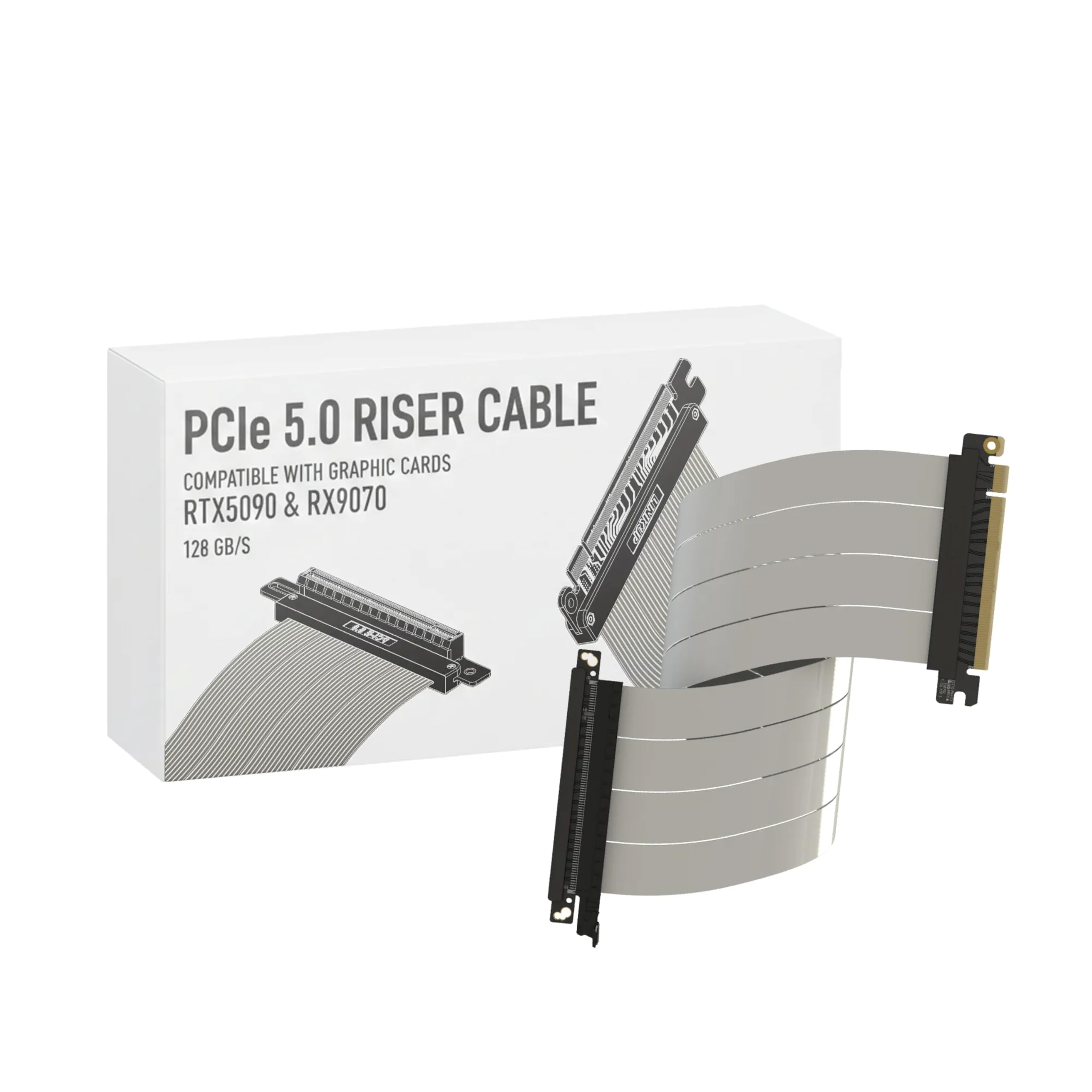 LINKUP Kabel PCIe 5.0 Riser | do pionowego montażu GPU | kąt lewy | karta graficzna GPU Ready | do użytku z PCIe 4.0 i RX 9070/RTX5090 | 40 cm (długość całkowita: 44 cm)