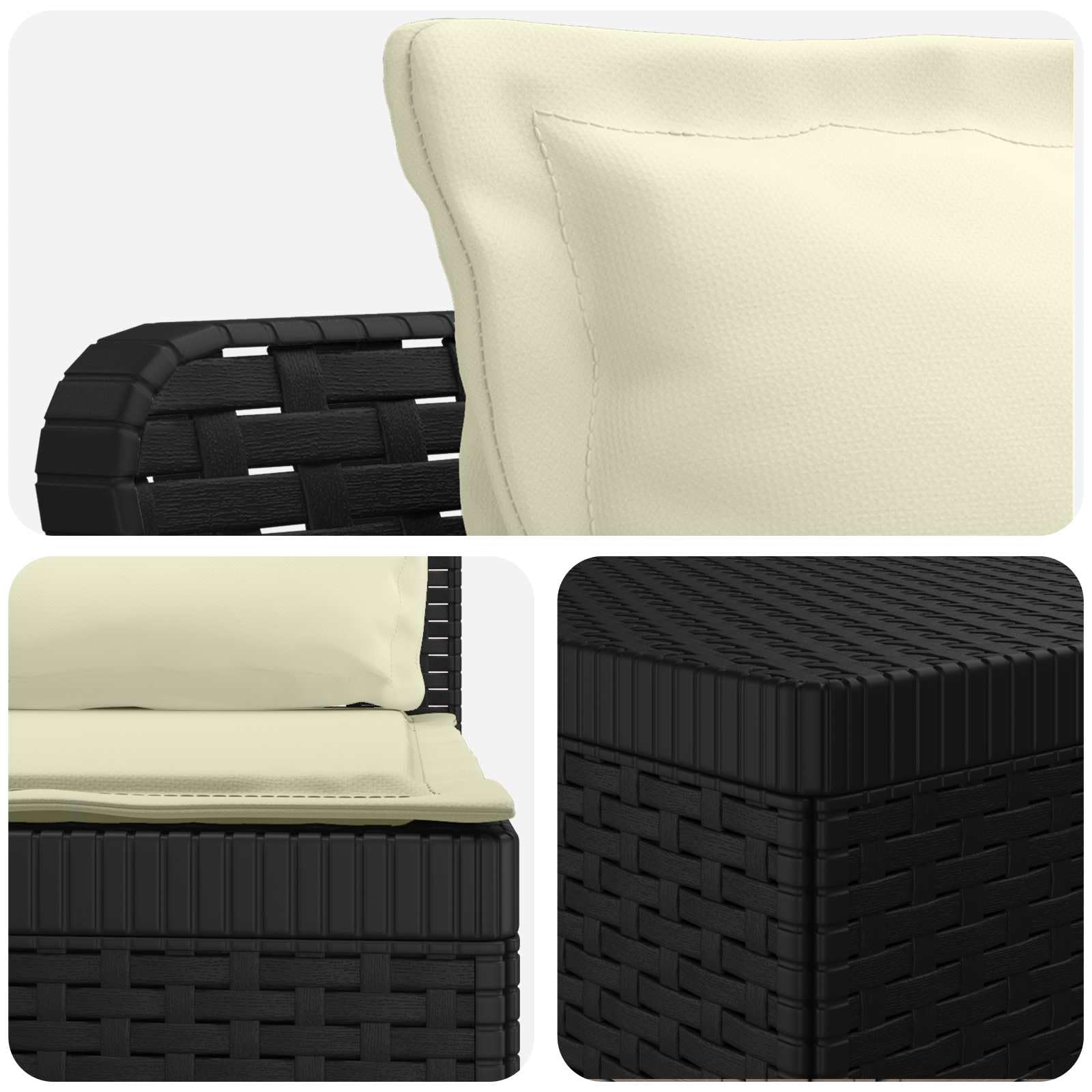 Divano da Giardino 5 Posti in PP Effetto Rattan Grigio Antracite | Salotto modulare da esterno per patio e balcone, resistente ai raggi UV con cuscini sfoderabili color panna.