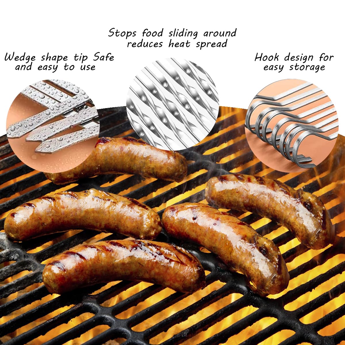Brochette inox barbecue réutilisables – Lot de 24 pièces pour viande et légumes