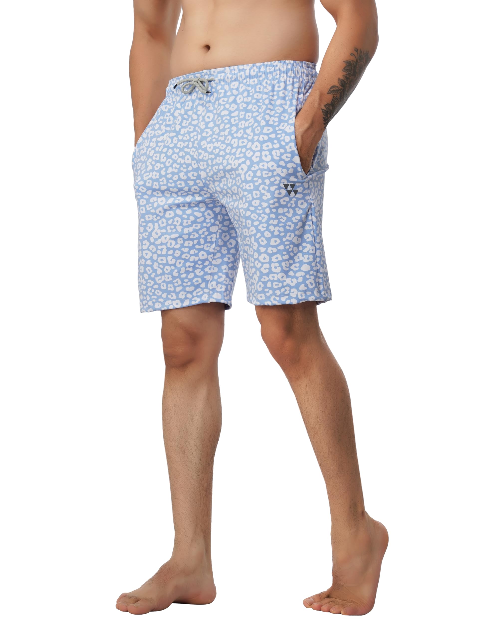 Men's Printed Swim Shorts with Zipped Pocket | Quick-Dry Beachwear Resortwear Swimwear (in, Alpha, XL, Blue)-image-17