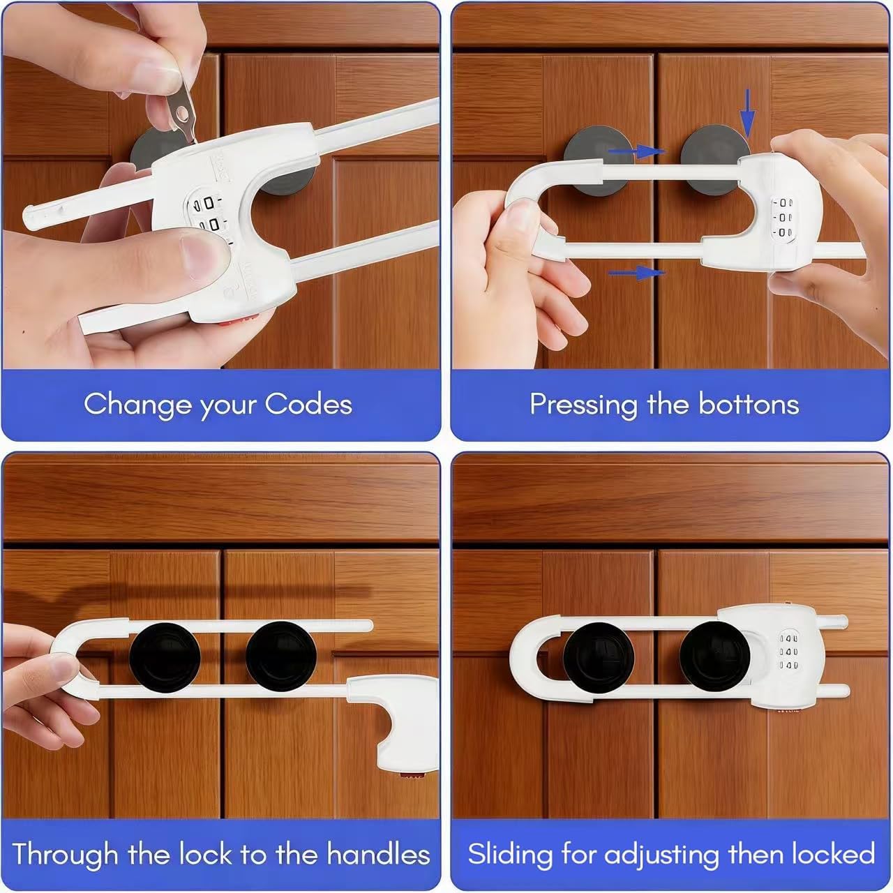Upgrade 4 Packs Sliding Cabinet Locks, Baby Proofing U-Shaped Child Safety Latches ，Childproof Latches for Knobs, Handles on Kitchen Doors and Home Drawers Closet (White, 4)