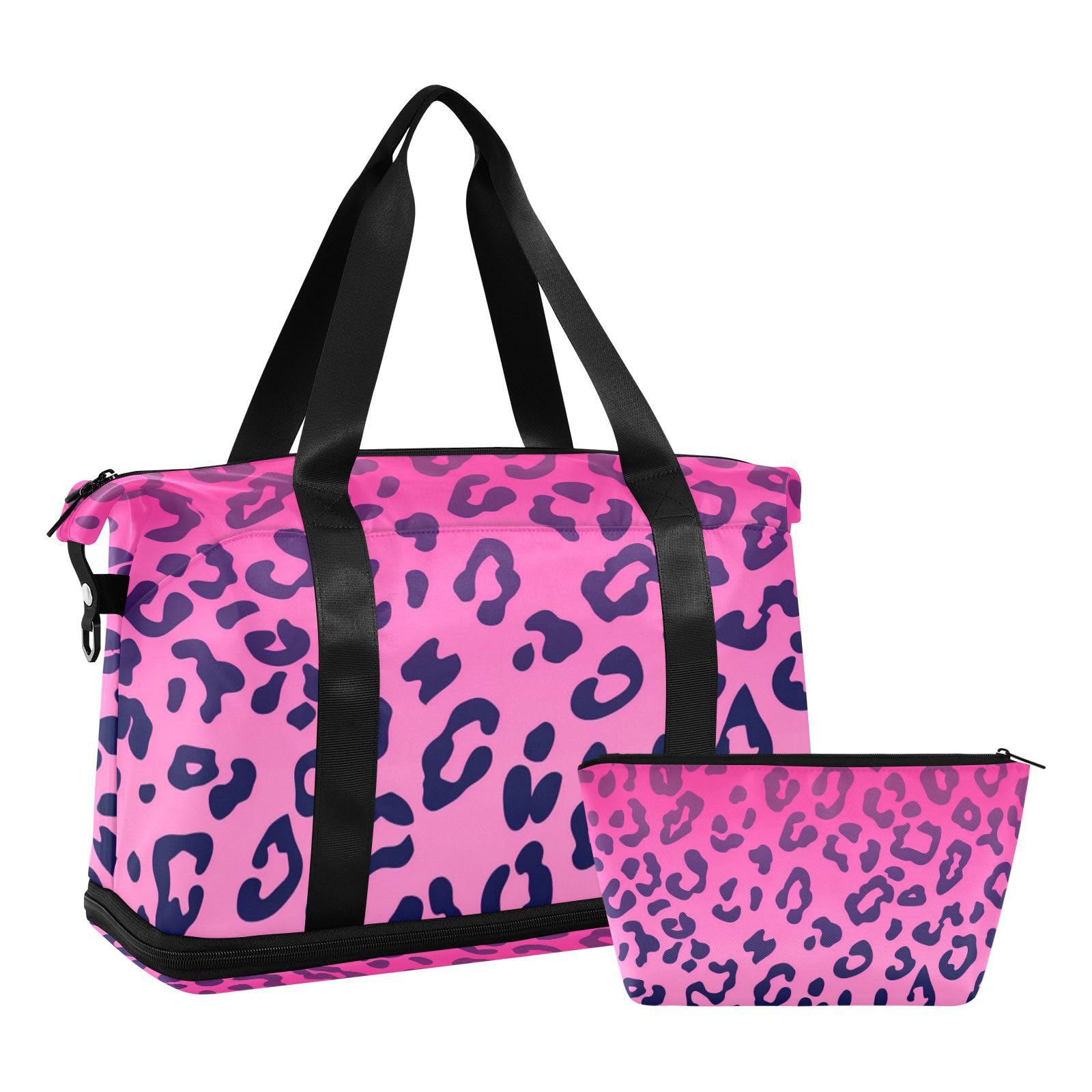 Bolsa de mano con estampado de leopardo rosa rosa con bolsillo para mojado y correa ajustable, bolsa de entrenamiento para yoga, impermeable, para hombres y mujeres