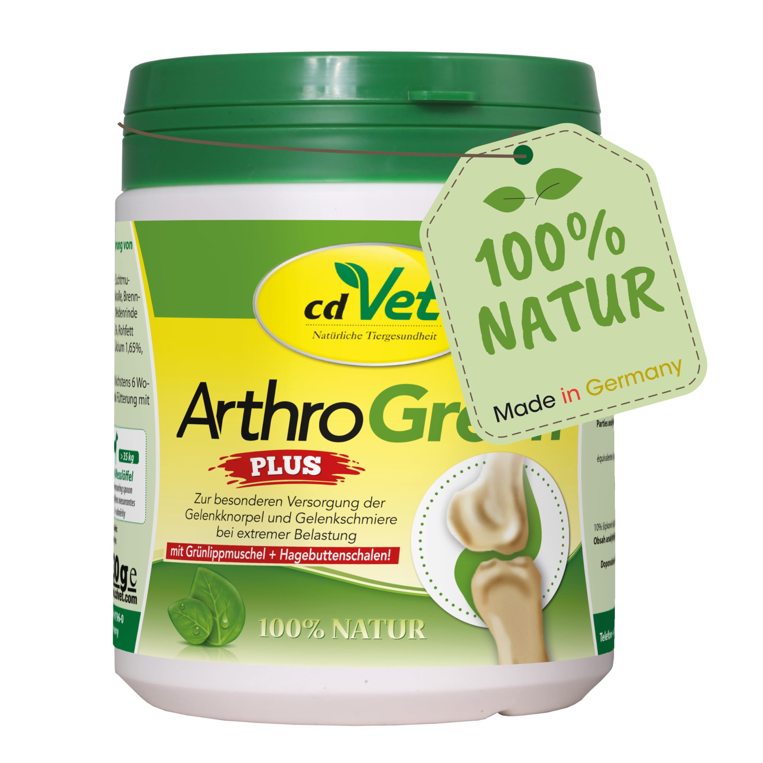 cdVet Natural Products ArthroGreen plus 330 g - apoya de manera óptima el sistema musculoesquelético y las articulaciones en fases agudas - apoyo relacionado con la nutrición - para la fuerza de los huesos y el cartílago -