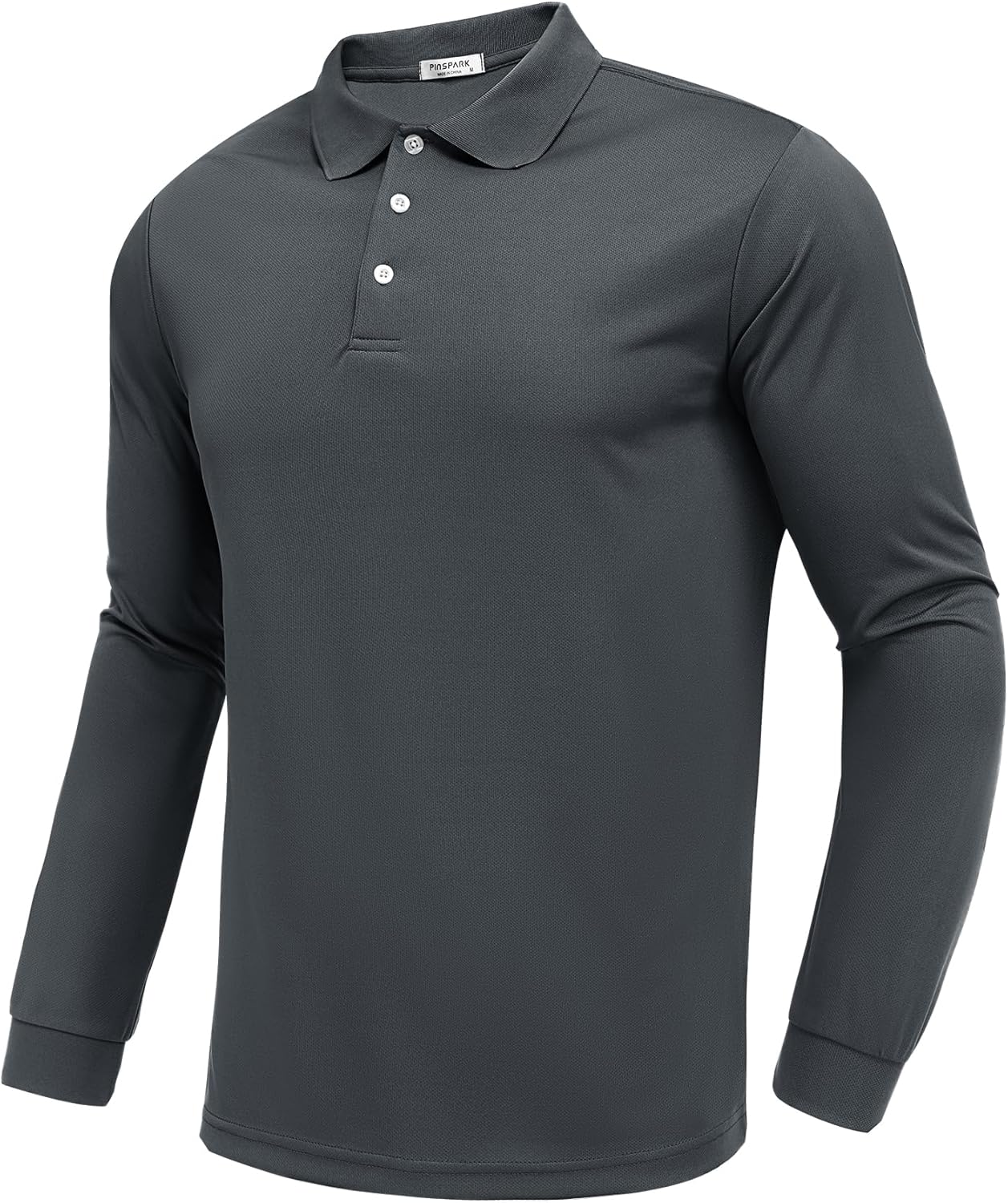 PINSPARK Long Sleeve Polo Shirts for Men Moisture Wicking Golf Shirts Quick Dry Work Hiking Casual Collared Shirt