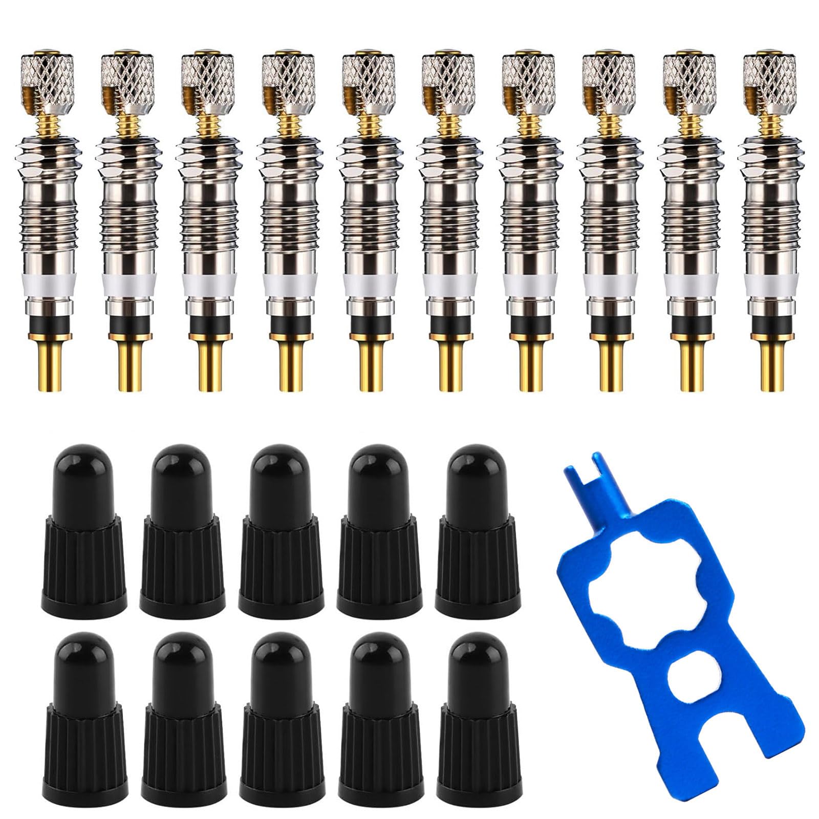 Presta Valve Core Replacement Kit – 21PCS Tubeless Bike Tire Repair Set with Valve Cores, Presta Valve Caps, Core Remover Tool for MTB, Road Bike, Bicycles