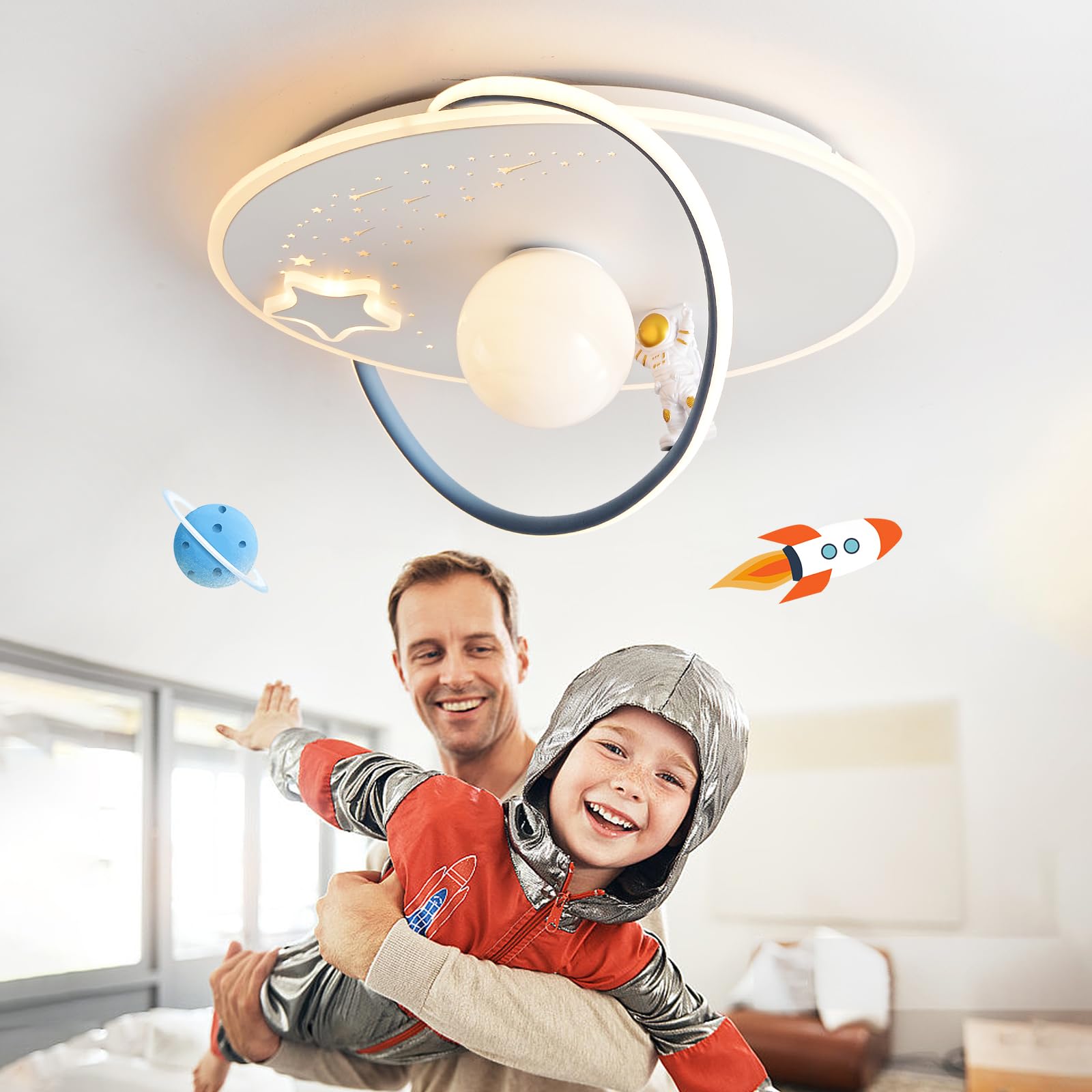AHXIAOZN Plafoniera Cameretta Bambini Dimmerabile, Lampada Da Soffitto A LED Per Bambini con Telecomando, 3000-6000K, Lampada Soffitto Camera da Letto Astronauta per Bambino Ragazzi