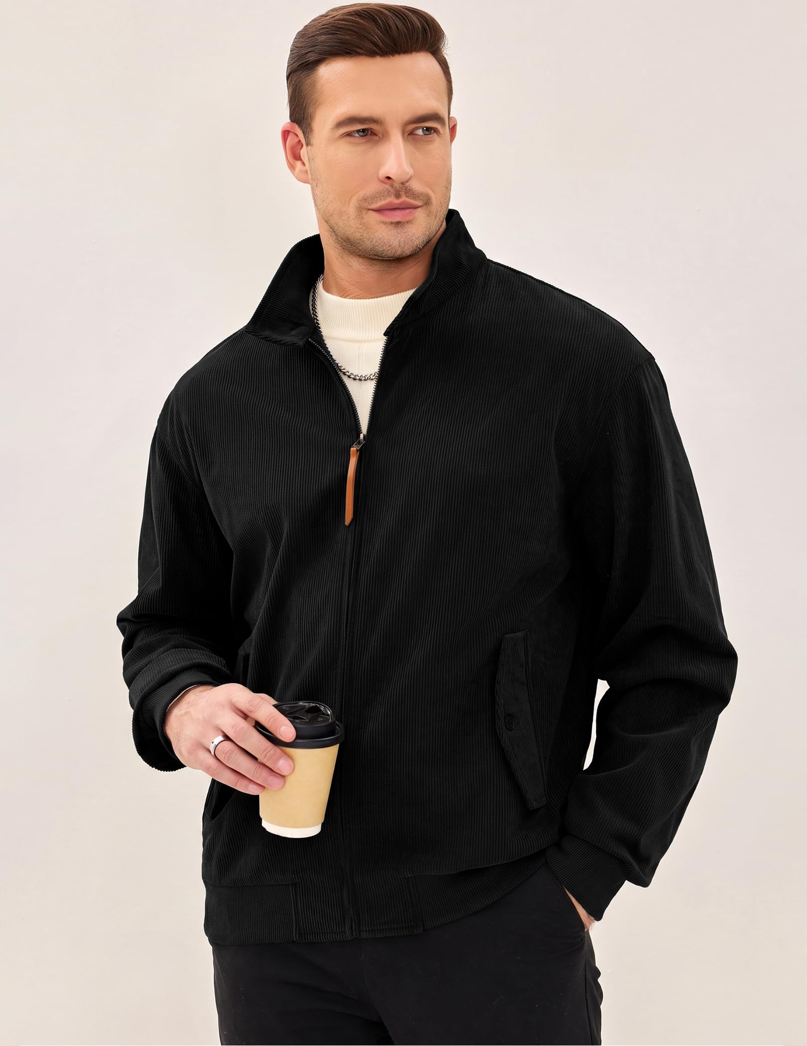 JMIERR Übergangsjacke Herren Casual Cord Bomberjacke | Leichte Blouson Jacke Herren,Harrington Jacken,Mit Stehkragen,Mit Innentasche und Futter,Frühling Sommer und Herbst