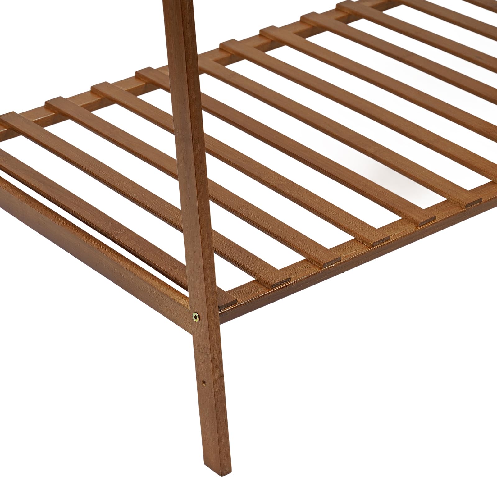 Appendiabiti in legno di bambù, 160 x 40 x 140 cm, con ripiano, multifunzione, per camera da letto, con 9 ripiani, 2 aste appendiabiti