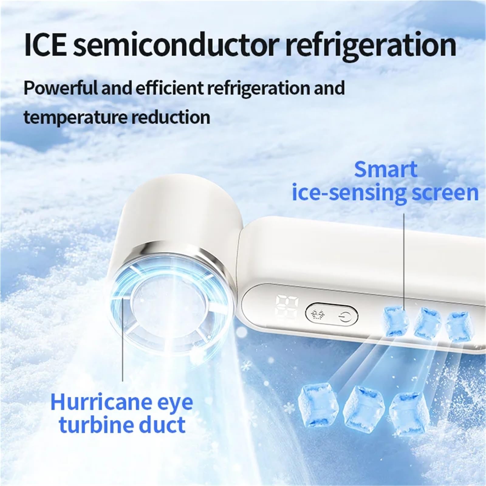 Ventilatore portatile portatile con raffreddamento a semiconduttore ICE Mini dispositivo di raffreddamento personale ricaricabile Turbo a 360°(Blue)
