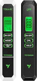VIVOSUN Kits de medidor digital de pH e DTS, medidor de pH tipo caneta de alta precisão de 0,01 pH ± 2% de precisão de leitura, medidor de temperatura 3 em 1 TDS EC para hidroponia, piscina e aquário,