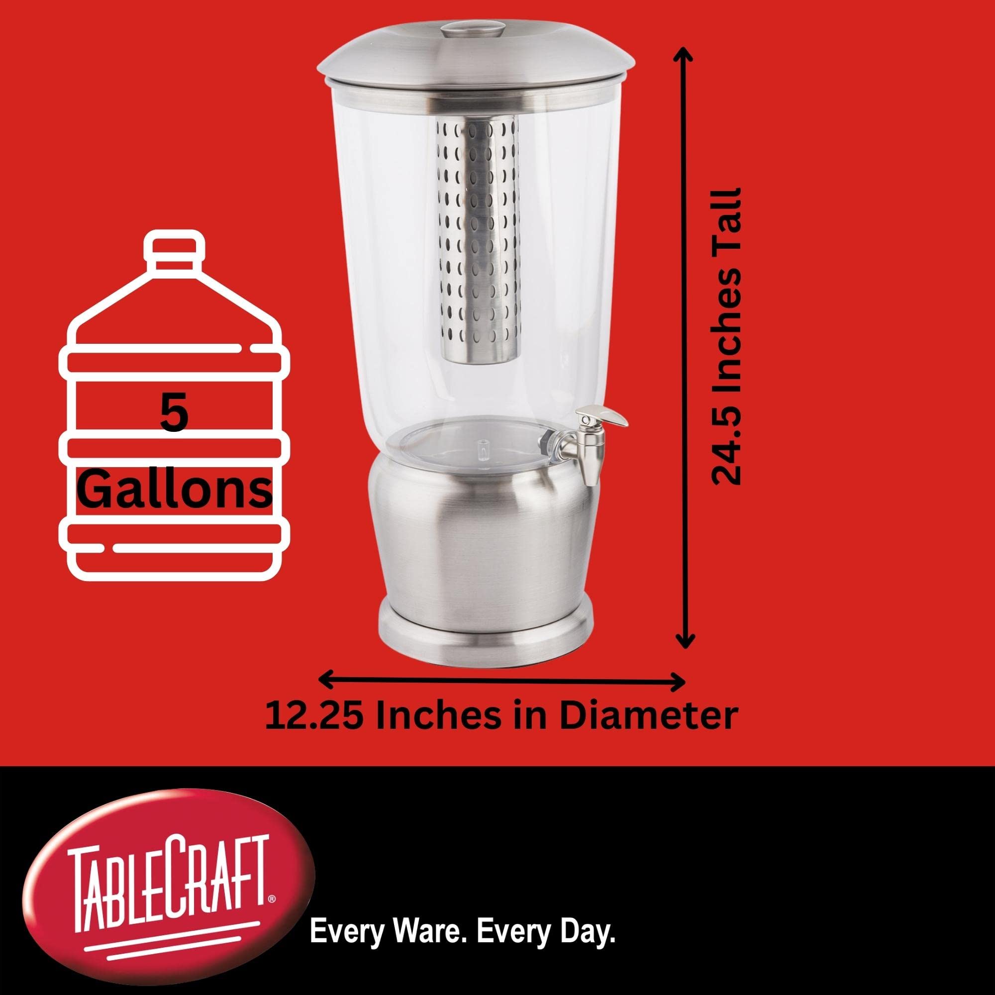 TableCraft - Dispenser per bevande con filtro, 5-Gallon, acciaio inox