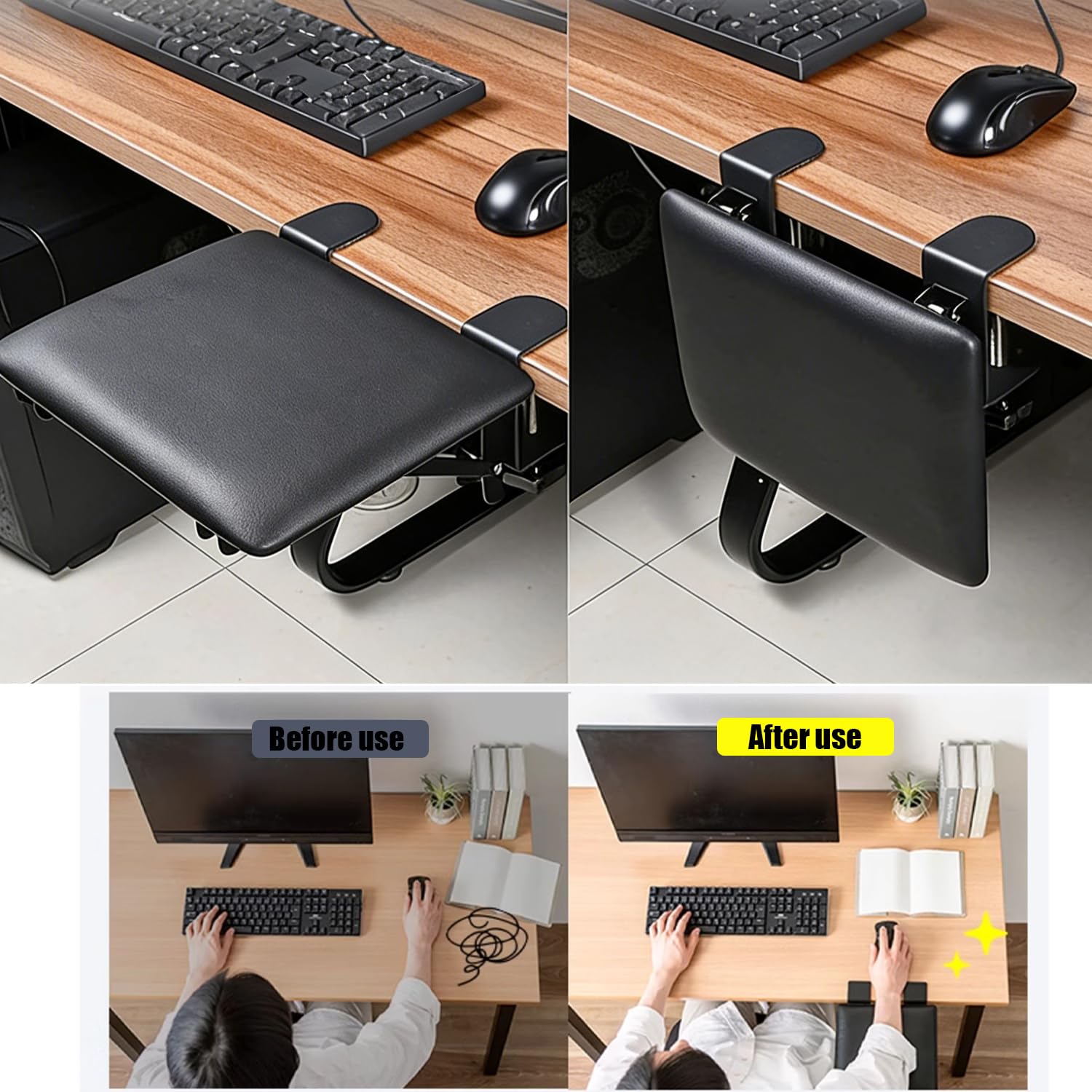 Reposabrazos Silla Oficina,Soporte Ergonómico Plegable Para Brazos De Escritorio y Silla, Soporte De Muñeca Para Oficina, Plegable 90°, Fácil De Almacenar