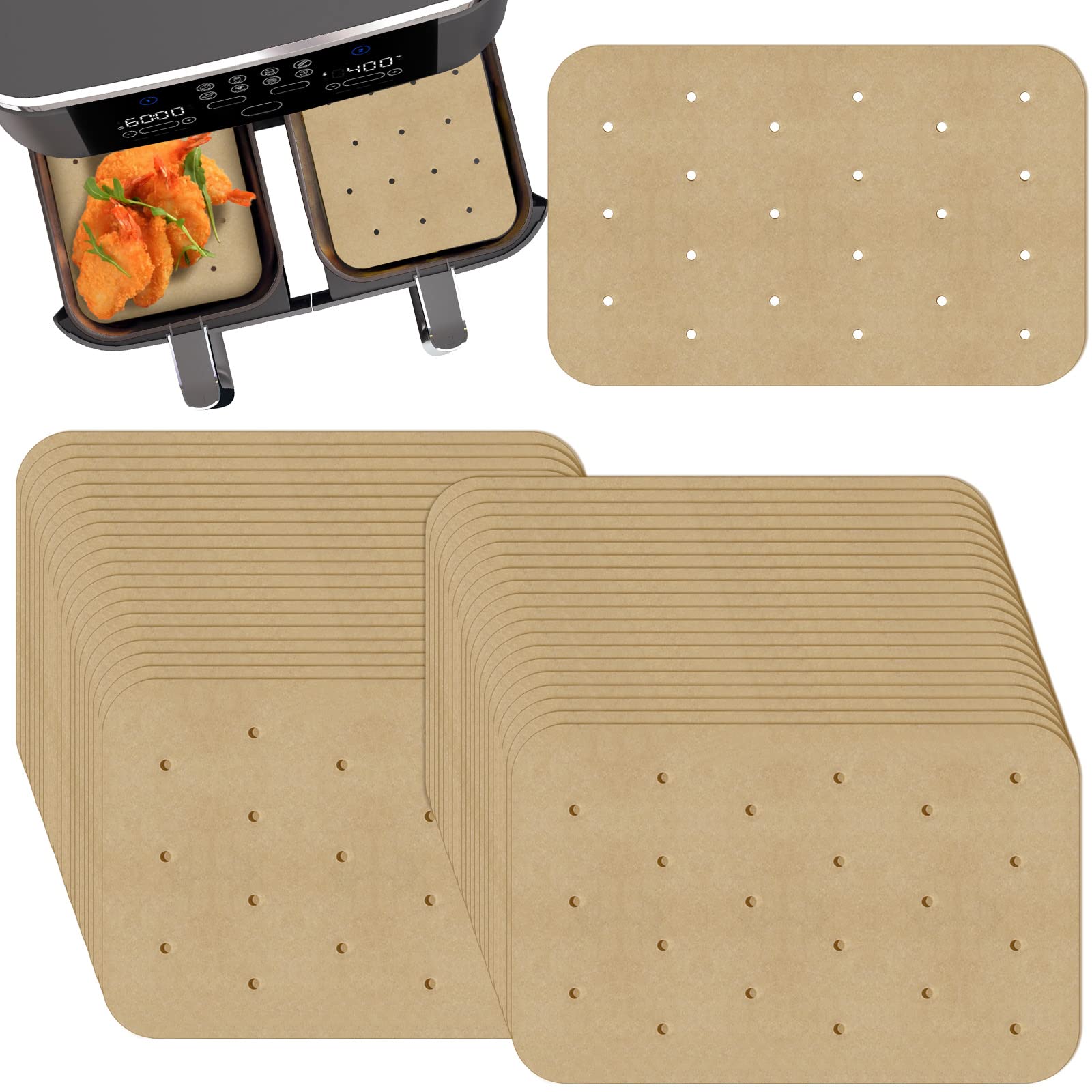Air Fryer Parchment Paper Liners 200 Sheets - Disposable Liners Compatible With Ninja Foodi, Rectangle Perforated Baking Paper for 8 Quart 6-in-1 Dual Basket Accessories