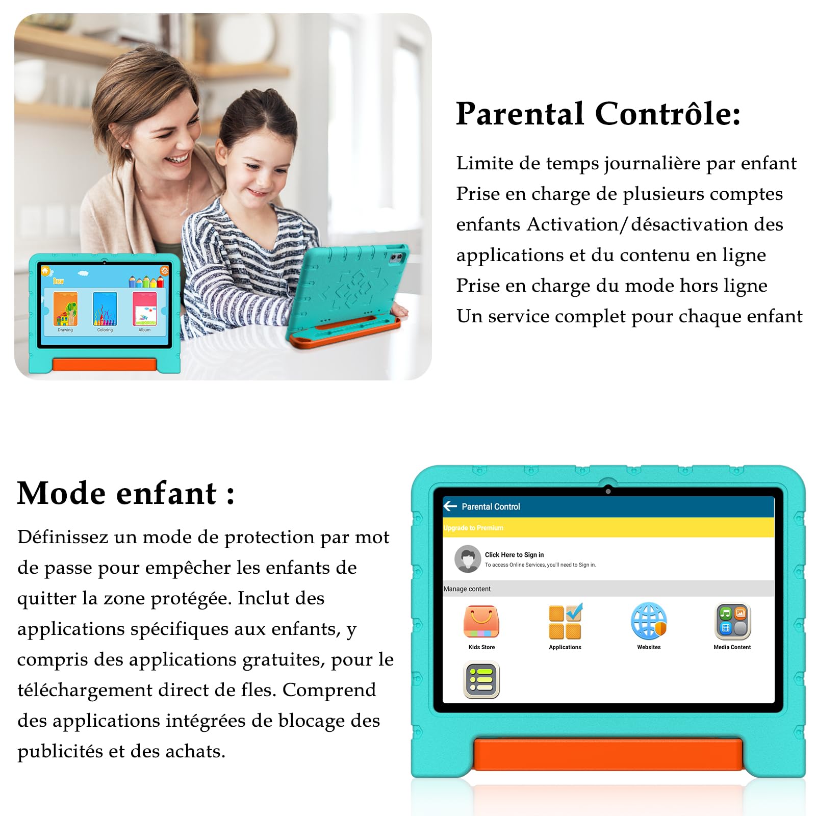 ZIOVO Tablet bambini Android 15 Tablet 10 pollici, 30 GB RAM + 64 GB ROM (TF 2 TB) Gemini AI, 5 G WiFi/Octa-Core/Widevine L1/Face ID/Controllo genitore/6000 mAh/BT 5.0, Tablet con custodia EVA - Verde