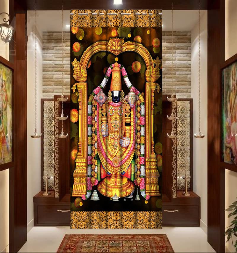 Image of 3D Digital Printed Heavy Fabric Tirupati Balaji God Design Curtains for Pooja Room, Temple, Home, 4x5 feet, Set of 1 Pcs