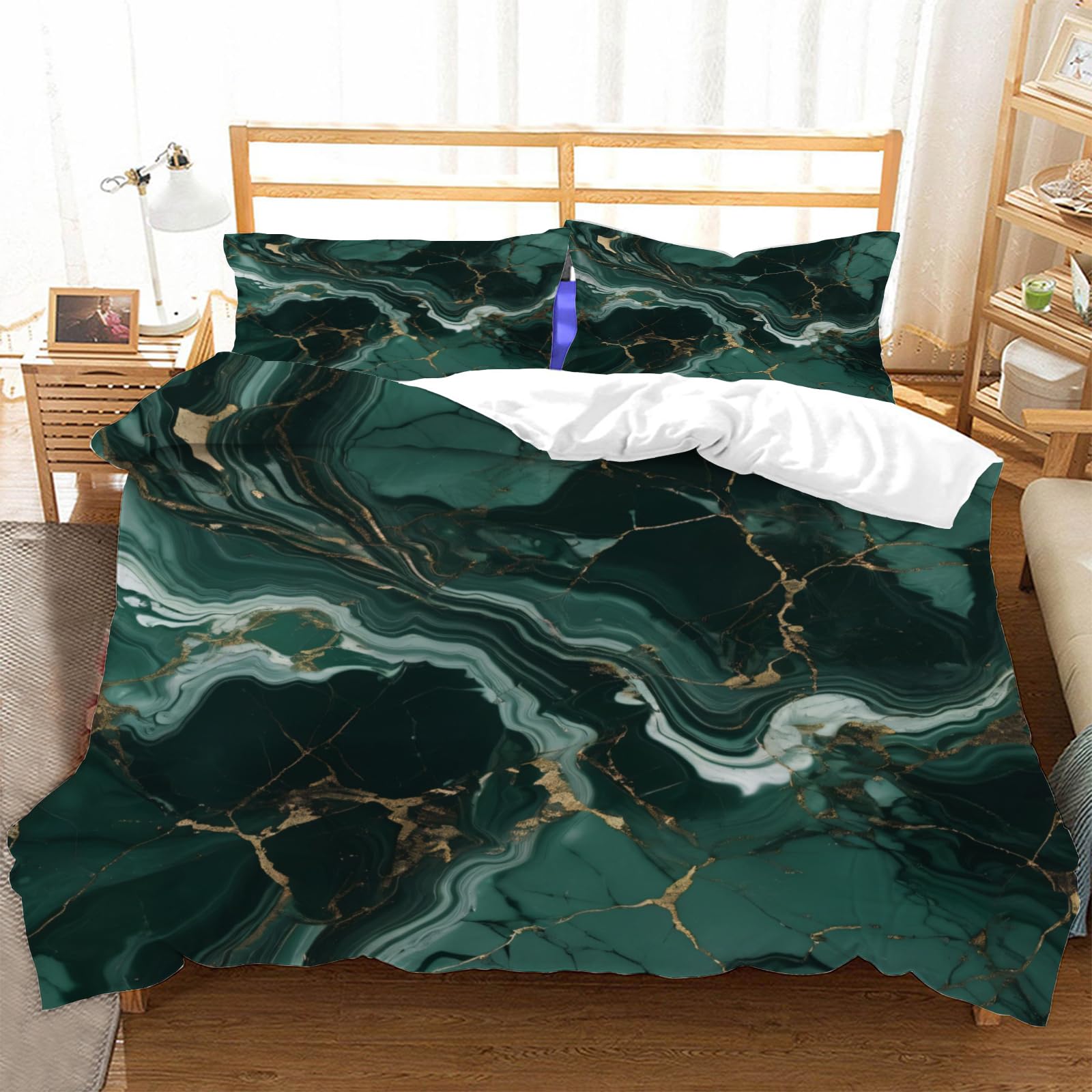Parure de Lit Marbre 240 x 260 - Housse de Couette Douce sans Repassage pour un Sommeil Réparateur