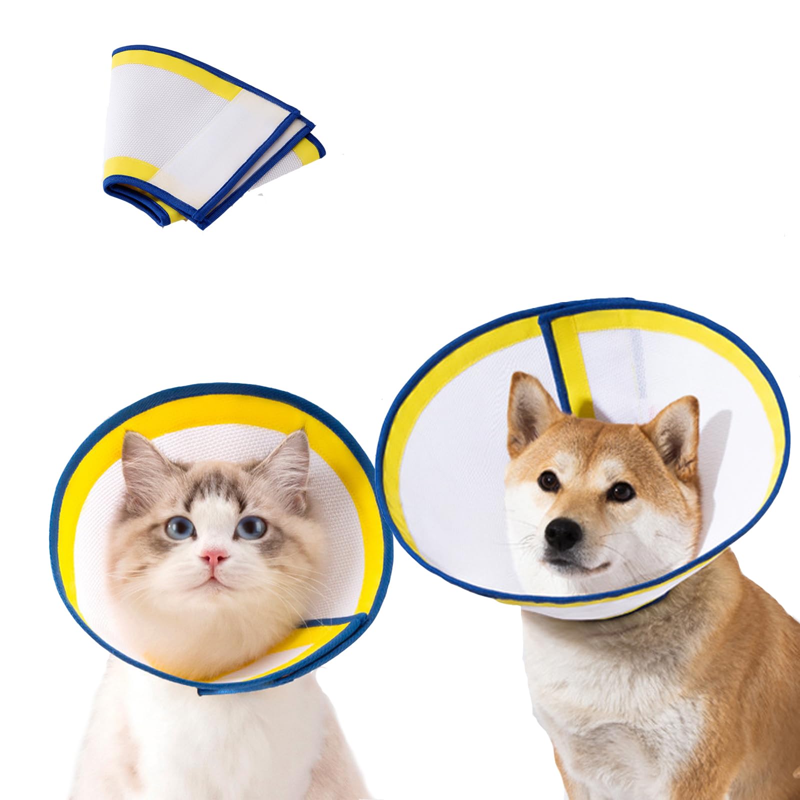 HanryDong Extra Soft Mesh Cat Cone, Pet Breathable Recovery Elizabethan Collar Alternative After Surgery, Colorful Quicker Healing Adjustable E-Collar, Anti-Bite/Lick for Cat, Small Dogs, Rabbits