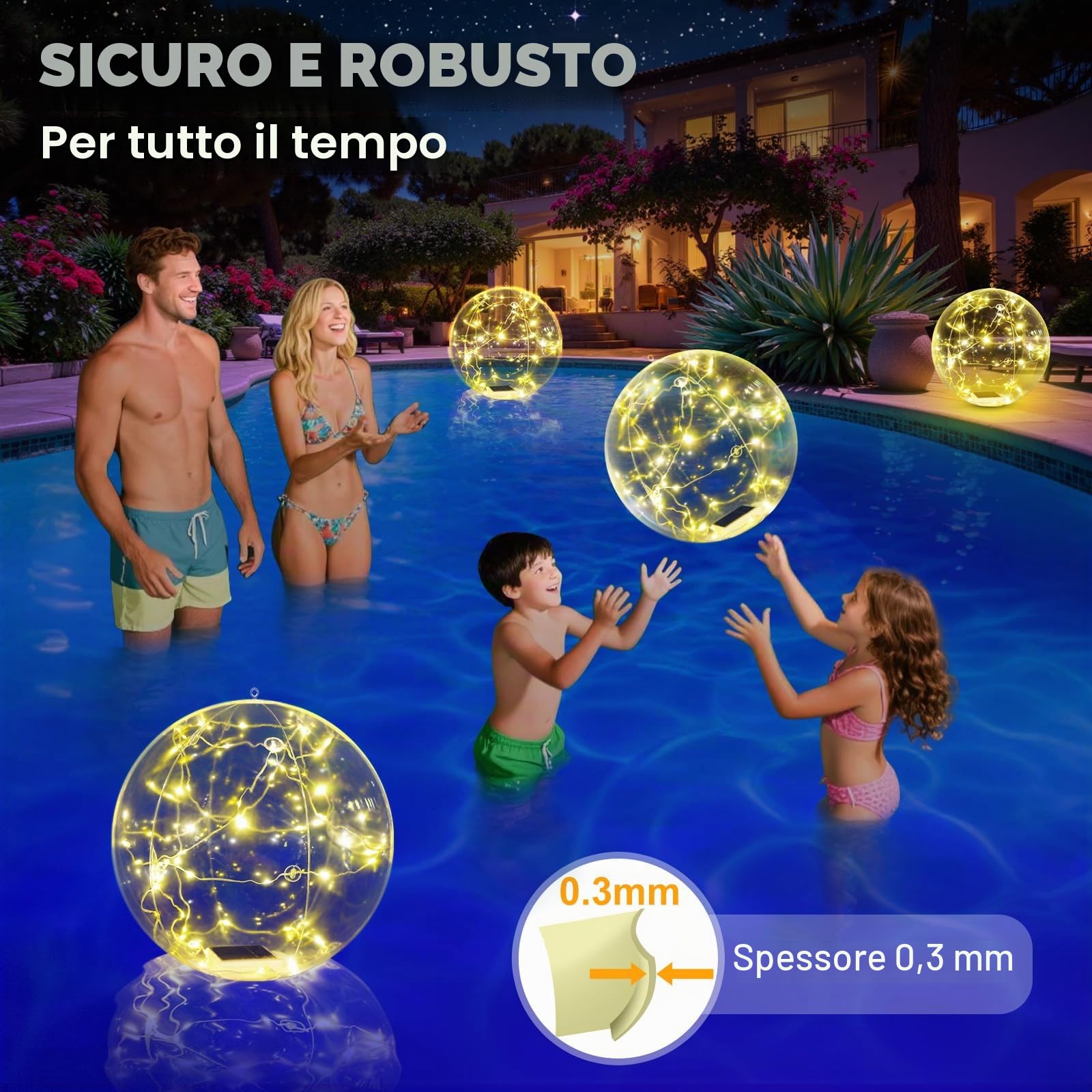 Askyli - Luci galleggianti solari per piscina, 38,1 cm, luce solare impermeabile che galleggia, luci LED bianca calda per palline da piscina, luci solari per piscina con accensione automatica per