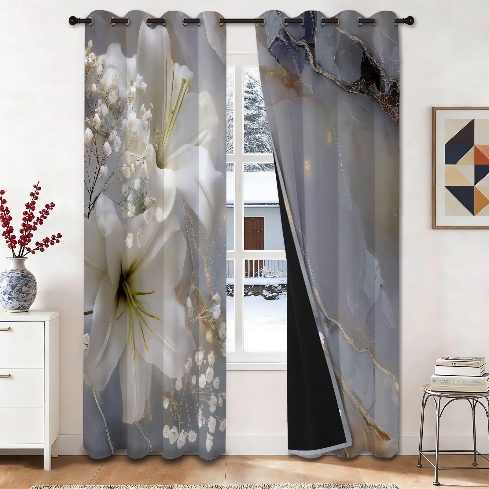 Rideaux occultants motif marbre pour sublimer la décoration d'une chambre contemporaine
