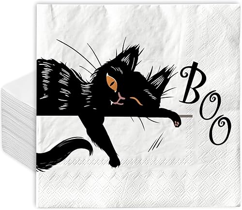 AnyDesign Paquete de 80 servilletas de papel desechables de Halloween, servilletas de almuerzo de gato negro, servilletas decorativas para postre y