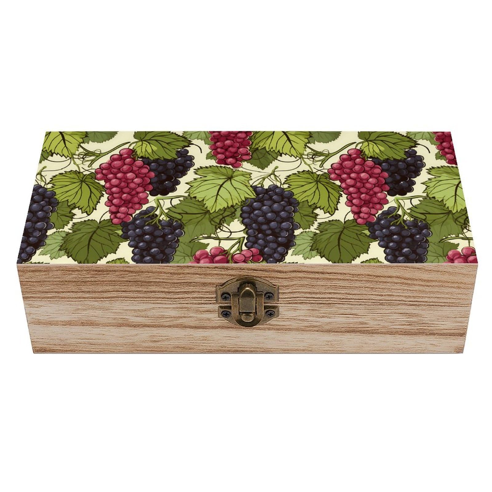 Cgsbngha Style Food Grapes Wooden Storage Boxes With Lid Memory Box Decorative Organiser For Office And Home