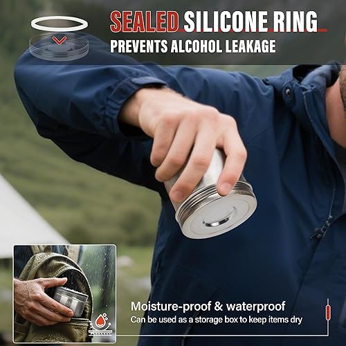 Miniatura 3 de Alocs Estufa de alcohol de 2250 W, estufa de camping con cubierta sellada, estufa individual de acero inoxidable con soporte plegable para