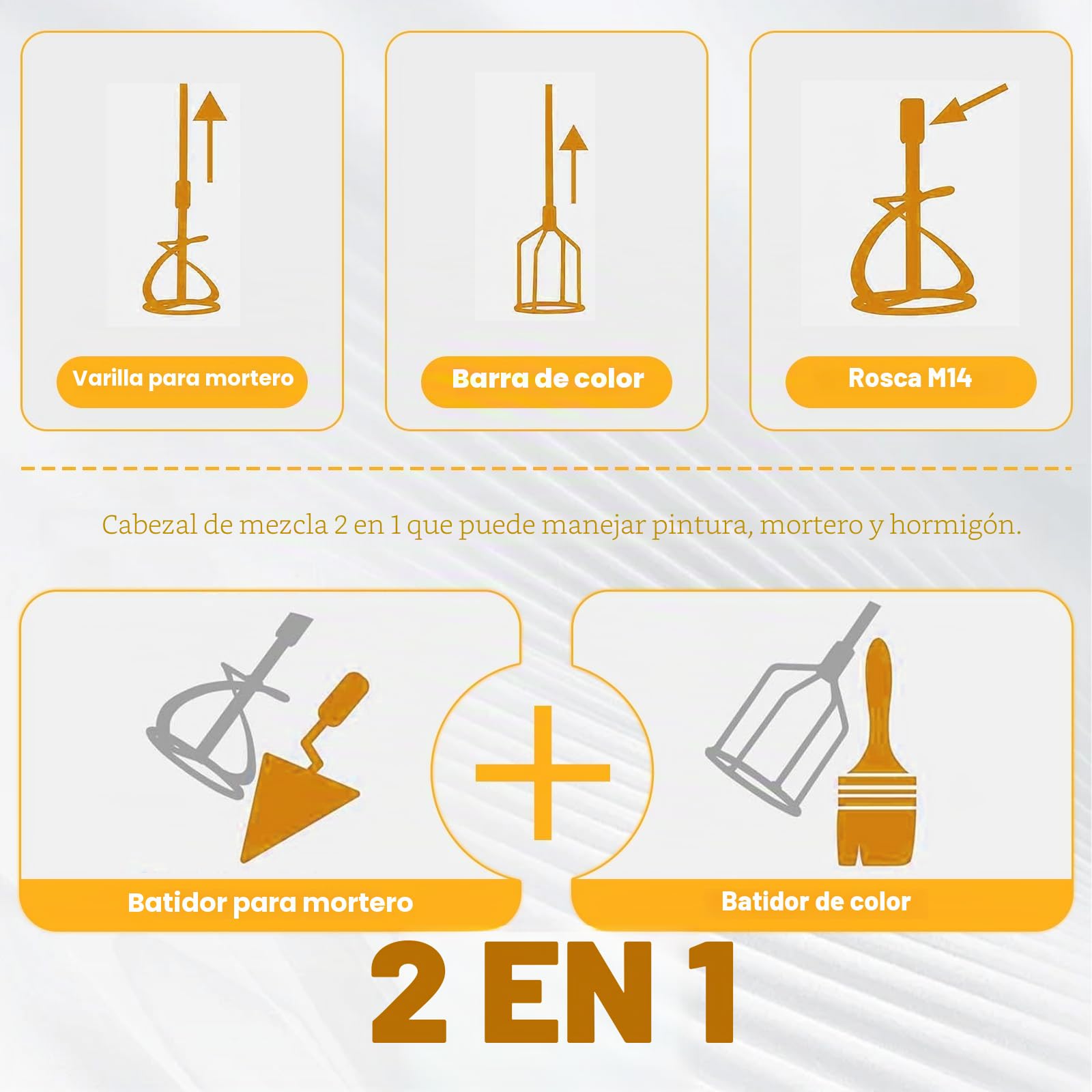 Mezclador a batería para pintura y hormigón para Dewalt 20V (sin batería) | Agitador de Mortero sin Escobillas, 6 Velocidades, 2 Varillas, para Mortero, Pintura y Pegamento