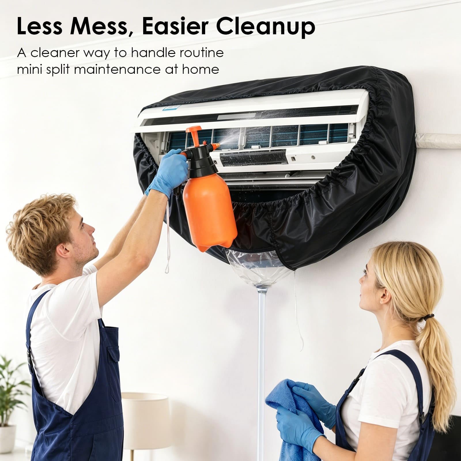 Kit de nettoyage climatisation 360° professionnel pour climatiseur split et mural, housse de nettoyage avec accessoires pour un nettoyage maison facile (Noir, M)