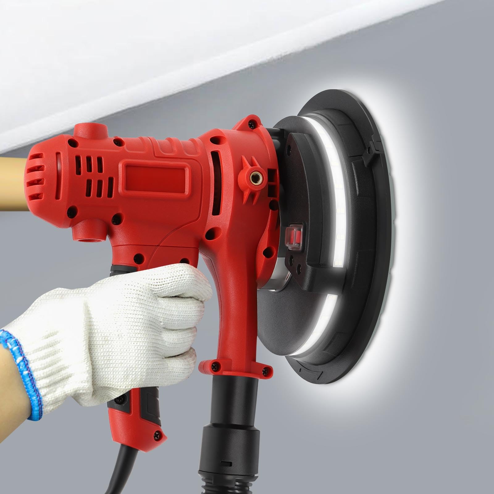 Smerigliatrice per muro a secco con aspirazione, 1200 W, 1200-2500 RPM, set blocchi abrasivi aspirazione LED, levigatura senza polvere