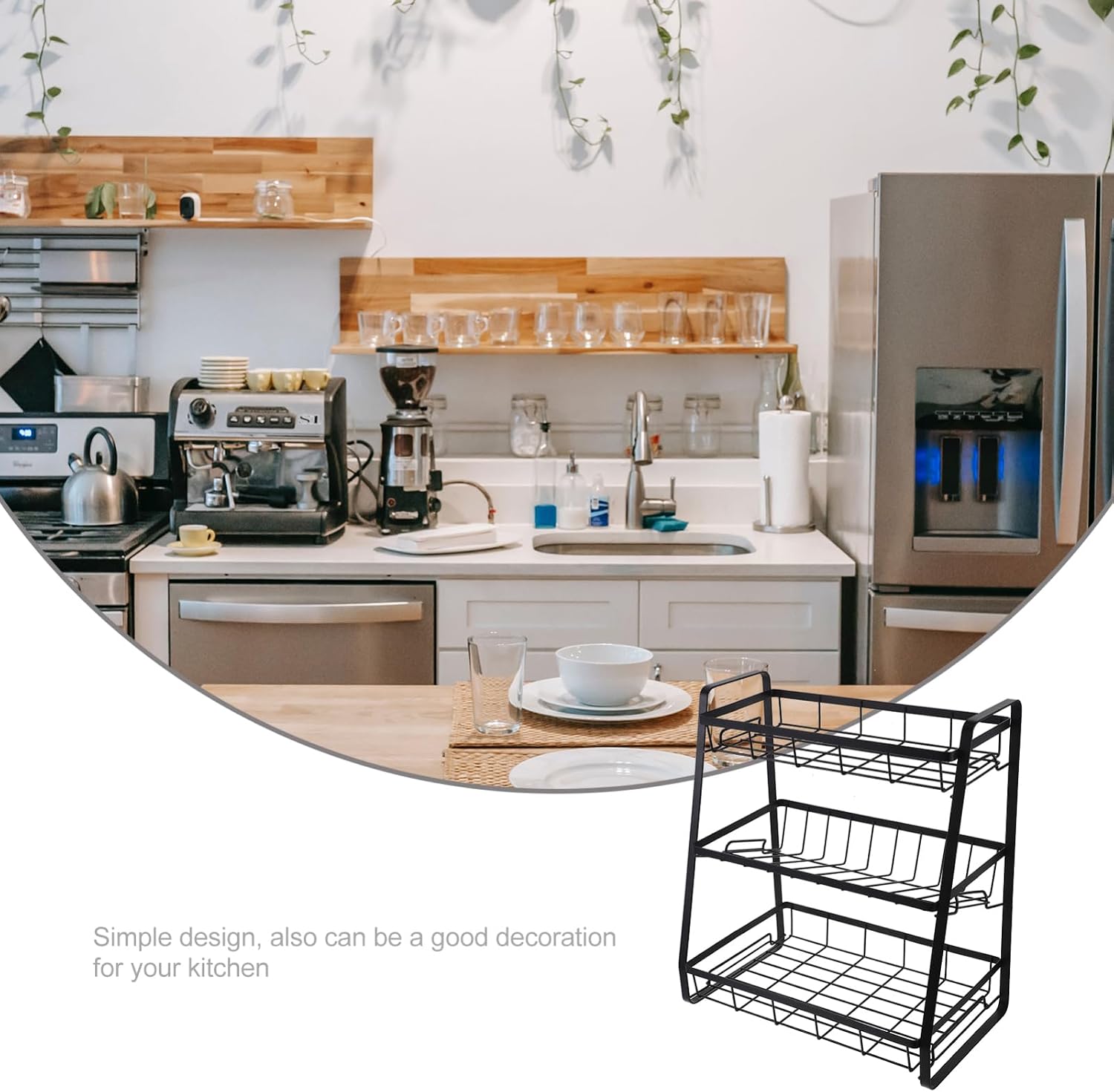 KICHOUSE Seasoning Bottle Rack 3-layer Kitchen Storage Rack Spice Bottle Shelf Organizer for Spices Cans Sauces Jelly Jars Space-saving Black