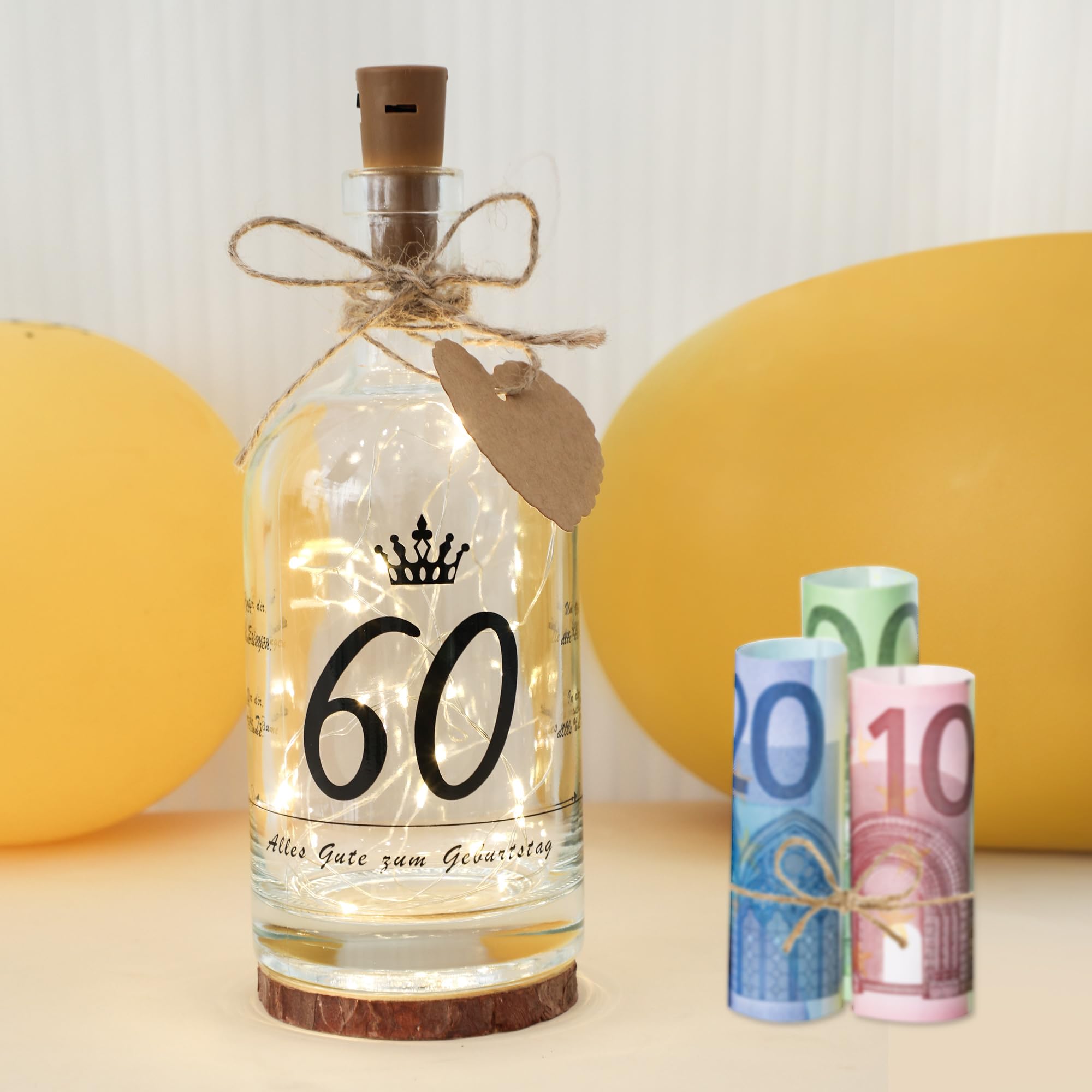Seutgjie Geldgeschenke 60. Geburtstag Frau Mann 60 Geburtstag Geschenk LED Flaschenlicht mit Sprüche Personalisiertes Geburtstagsgeschenk