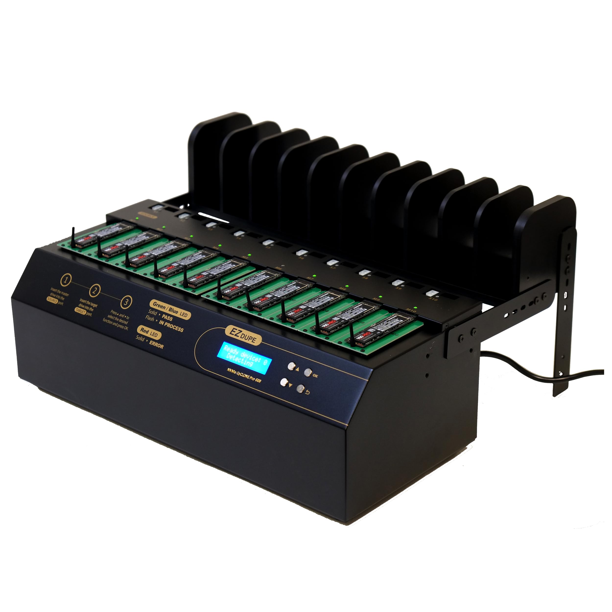 EZ DUPE 1 to 9 M.2 NVMe Cyclone Pro Duplicator - 36GB/Min - Standalone Copier & Eraser/Sanitizer for Multiple PCIe M2, 2.5/3.5 Inch SATA HDD Hard Disk & SSD Solid State Drives (DM-HE6-5M09PP)
