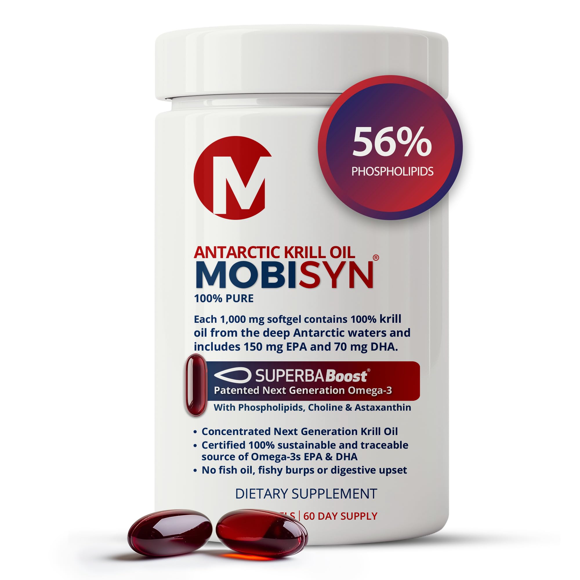 100% Pure Antarctic Krill Oil Joint Supplement Reduces Inflammation & aids in Muscle Activation & Recovery, with Choline and Astaxanthin, 1000 mg, 60-Day Supply