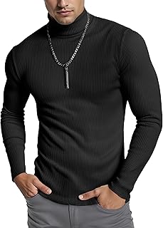 Men's Ribbed Turtleneck Slim Fit Pullover Casual Long Sleeves Basic Top