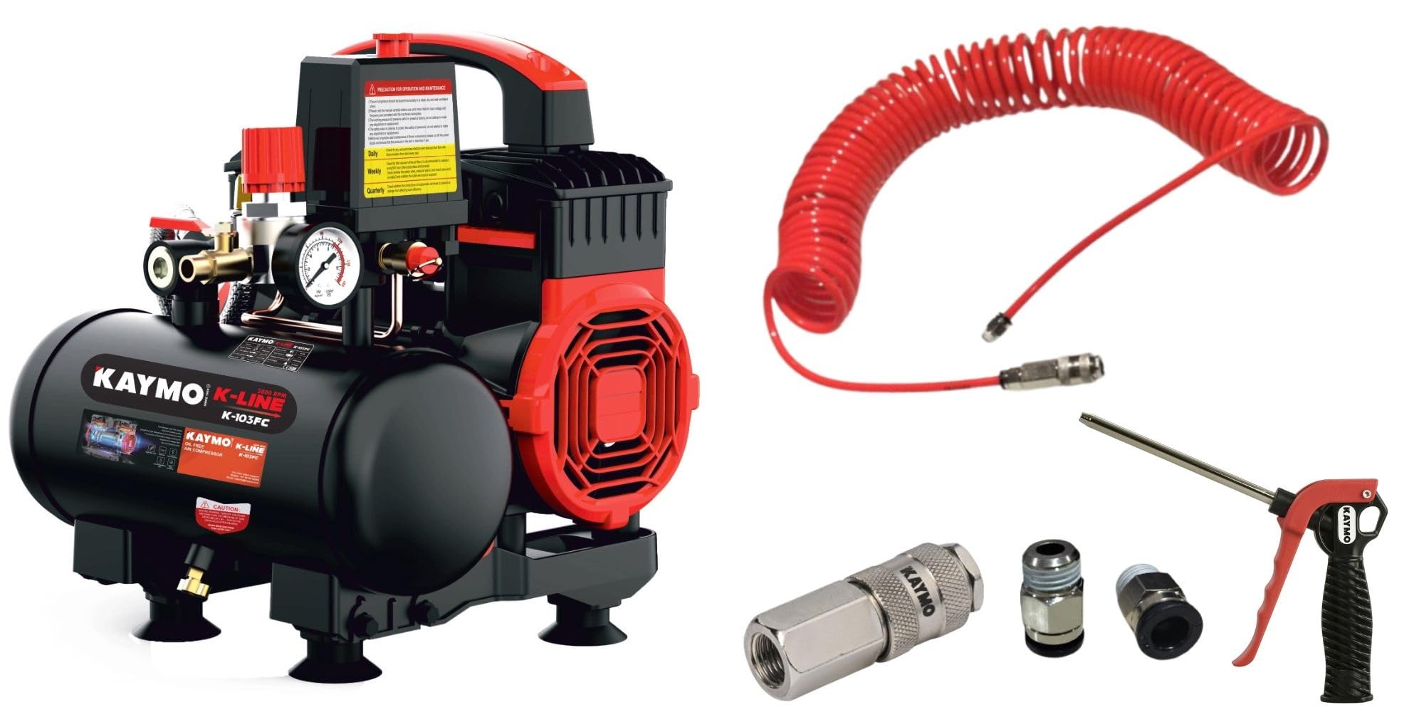 Kaymo K-103FC Air Compressor | 1.2 HP, 3L Oil-Free | 2800 RPM High-Speed Copper Motor With Tubing PU Hose 10 meter | Blow Gun 1/4" |S3320SF Coupler 1/4" Female Socket | Connector Size: 1/4" X 8 MM-image-28