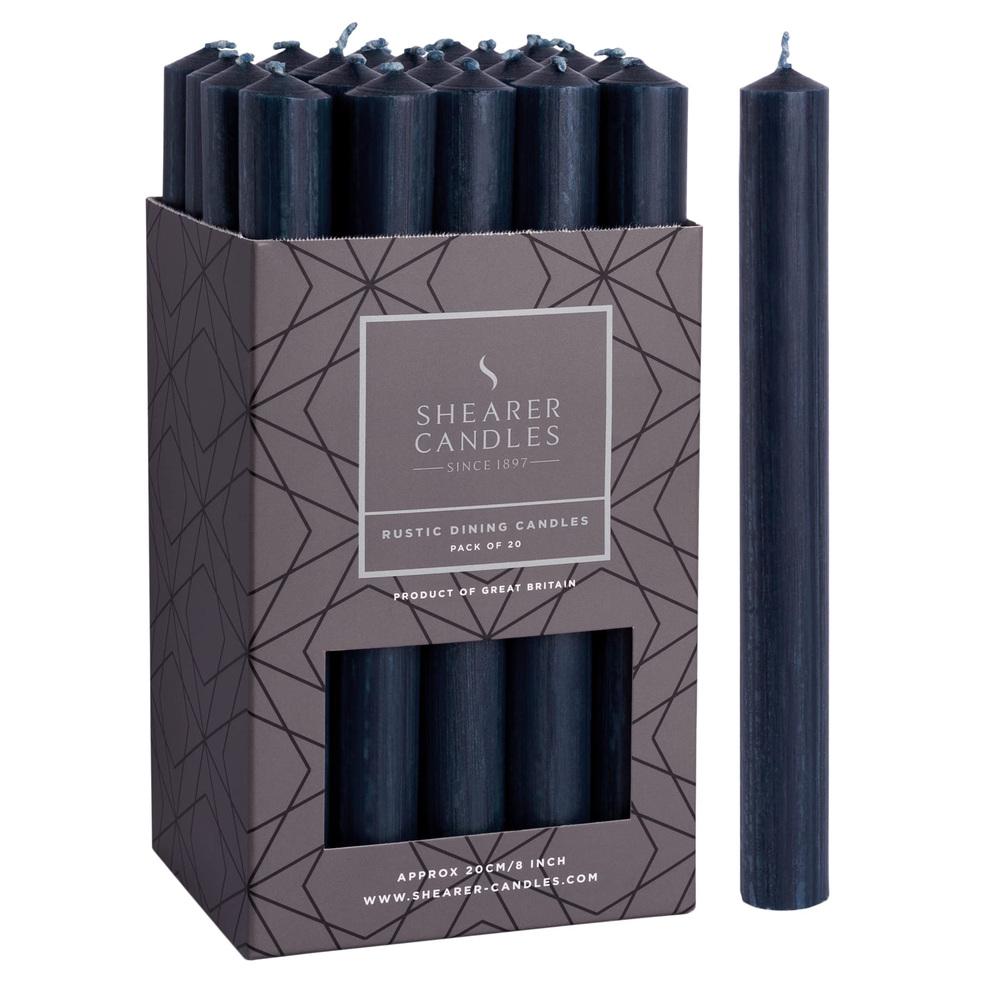 Shearer Navy Candles - Dinner Candles - 8 Inch - Unscented Dinner Candles - 8 Hour Burn Time - 20 Pack