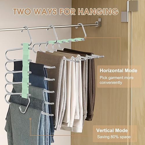 Miniatura 2 de Paquete de 2 perchas para pantalones que ahorran espacio, estante multifuncional antideslizante para pantalones, tubo de acero inoxidable grueso,