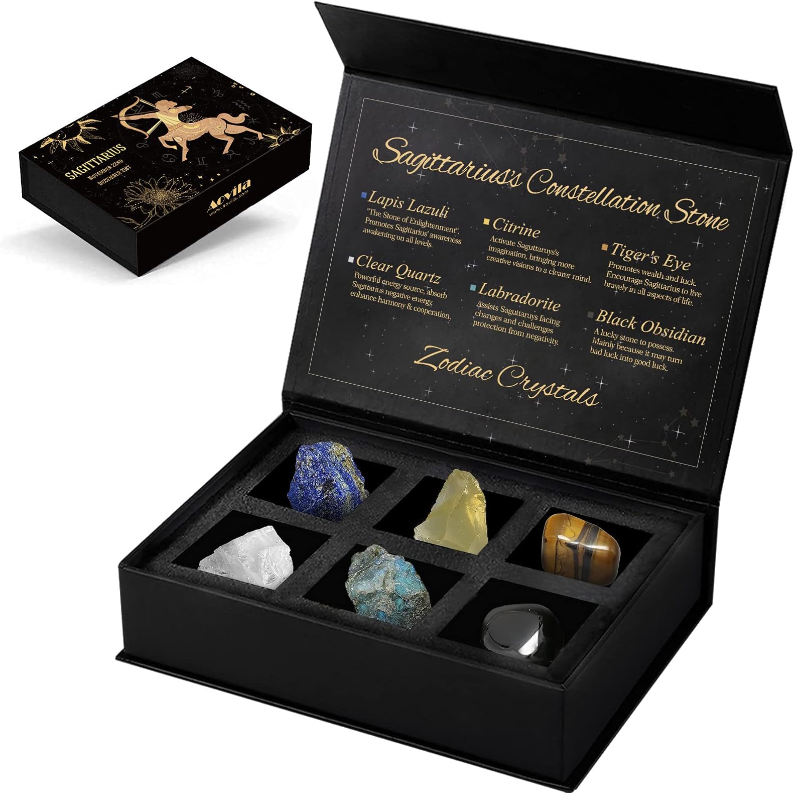 Sagittarius Crystals Gift Set - Zodiac Signs Astrology Healing Crystals Birthstones with Horoscope Box Set