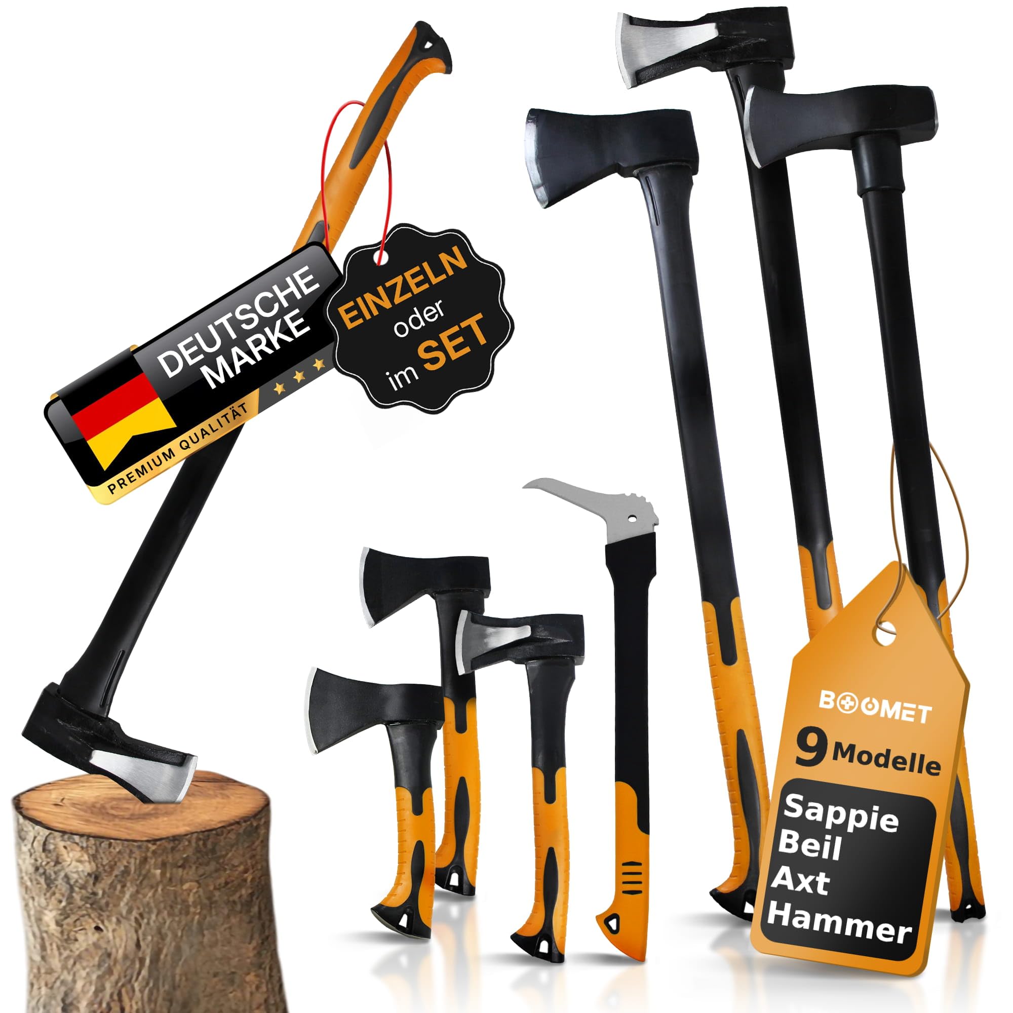 Spalthammer 2200g · 9 Modelle: Beil, Axt, Sappi, Set · Spaltbeil mit Fiberglasstiel · Äxte zum Holz spalten in mini, klein, groß · Spaltaxt für Holz & Keile