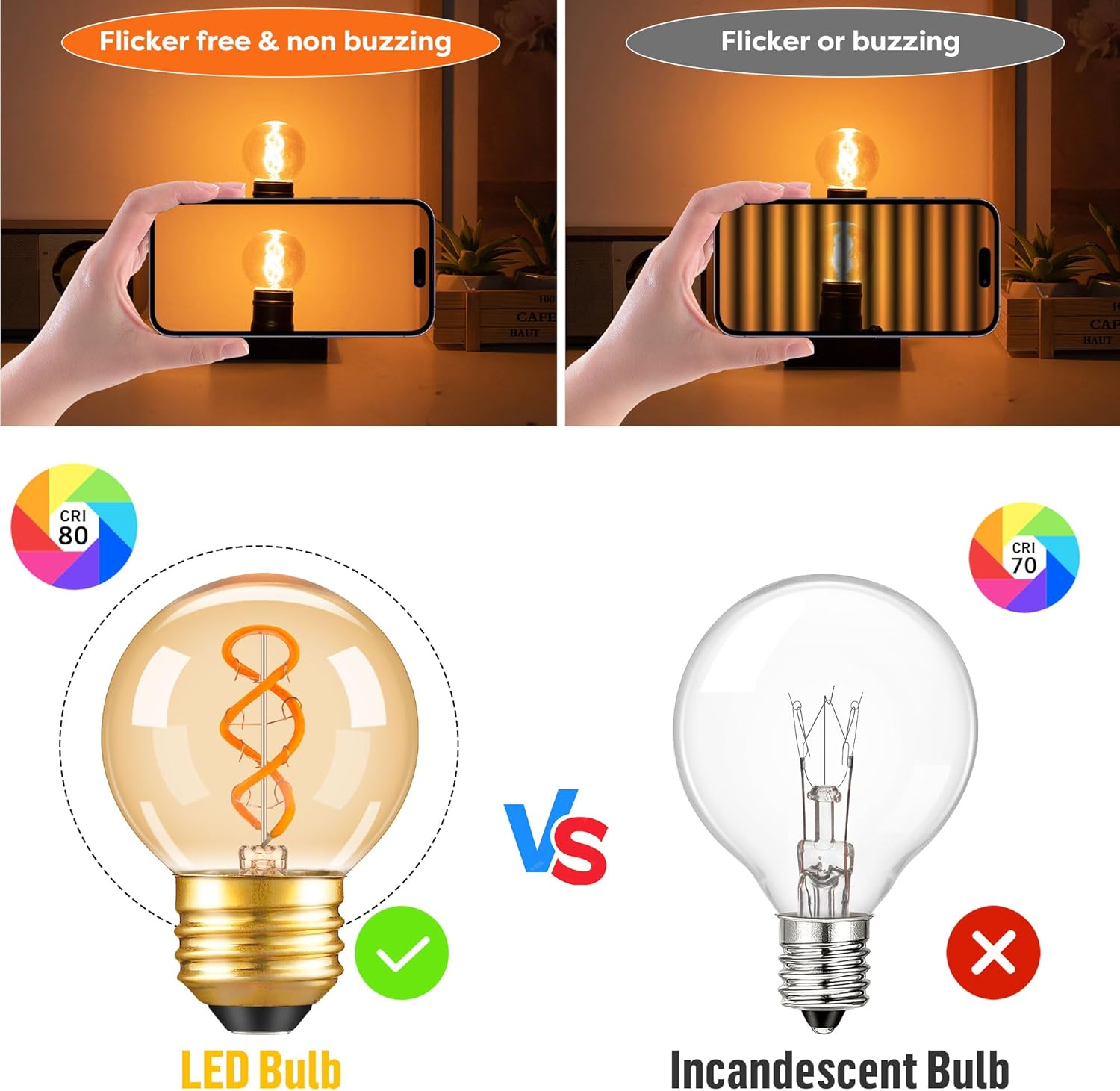 Dimmable E26 Vintage Amber LED G16.5 Light Bulb 25W Equal 3W Short Light Bulbs,G16.5/G50 Small Round Edison Bulbs Spiral Filament Light Bulbs for Pendant,Sconce,Vanity,Soft White 2200K,180LM,6 Pack