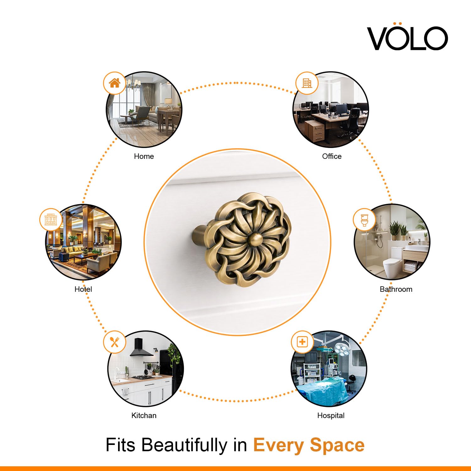 VOLO Antique Brass Cabinet Knob Handle β Premium Drawer Knob for Wardrobe Kitchen Cabinets and Furniture, Decorative Knob Handle Pack of 2 2