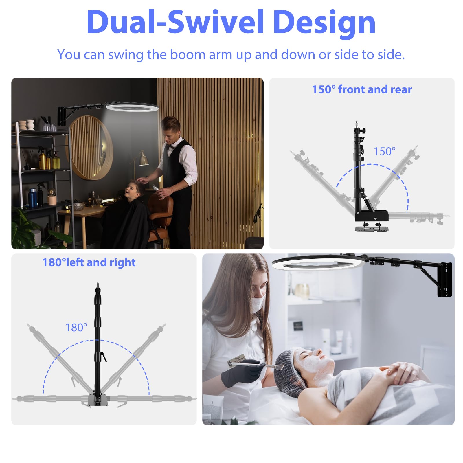 Supporto da parete ad anello con supporto per telefono, braccio a triangolo girevole, supporto per luce per studio fotografico, streaming live, salone, barbiere, tatuaggi di bellezza, RL02
