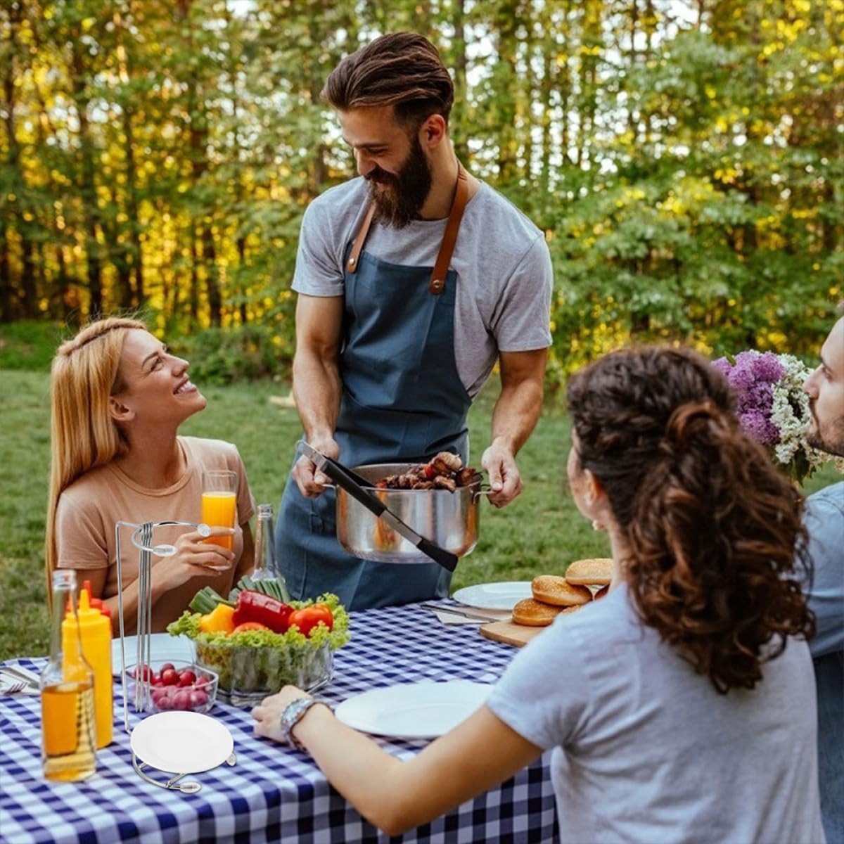Abaodam Supporto per Barbecue Sospeso in Acciaio Inossidabile Griglie per Spiedini e Accessori, Set da 2 Pezzi per Cucina All'aperto e Uso Domestico, per Grigliate e Campeggio