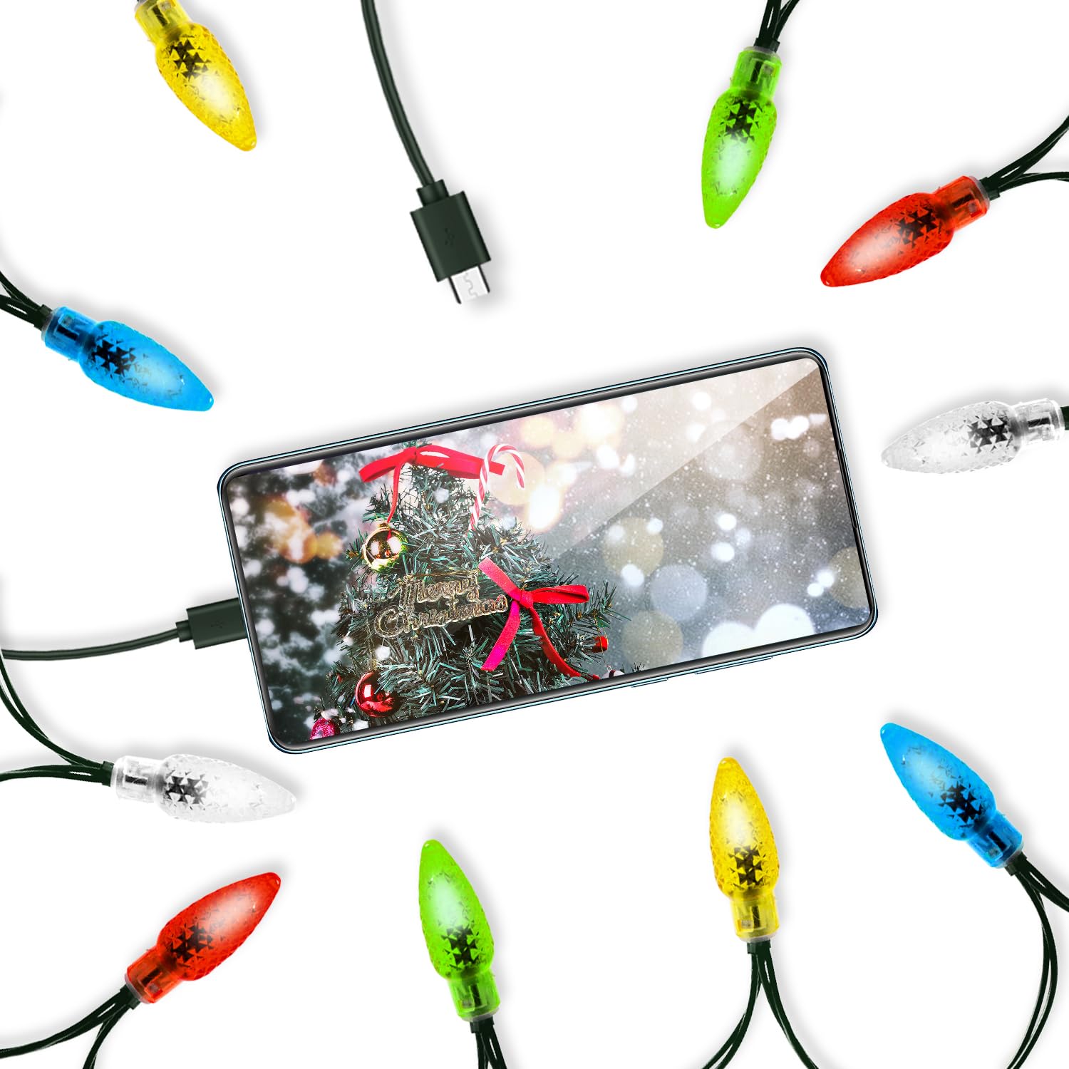 2 Pack Christmas Lights Phone Charging Cable, Type-C to Type-C 50 Inch 10 LED Multicolor Light Compatible for Phone 16/16Pro Max/16Pro/Phone 15/15Pro