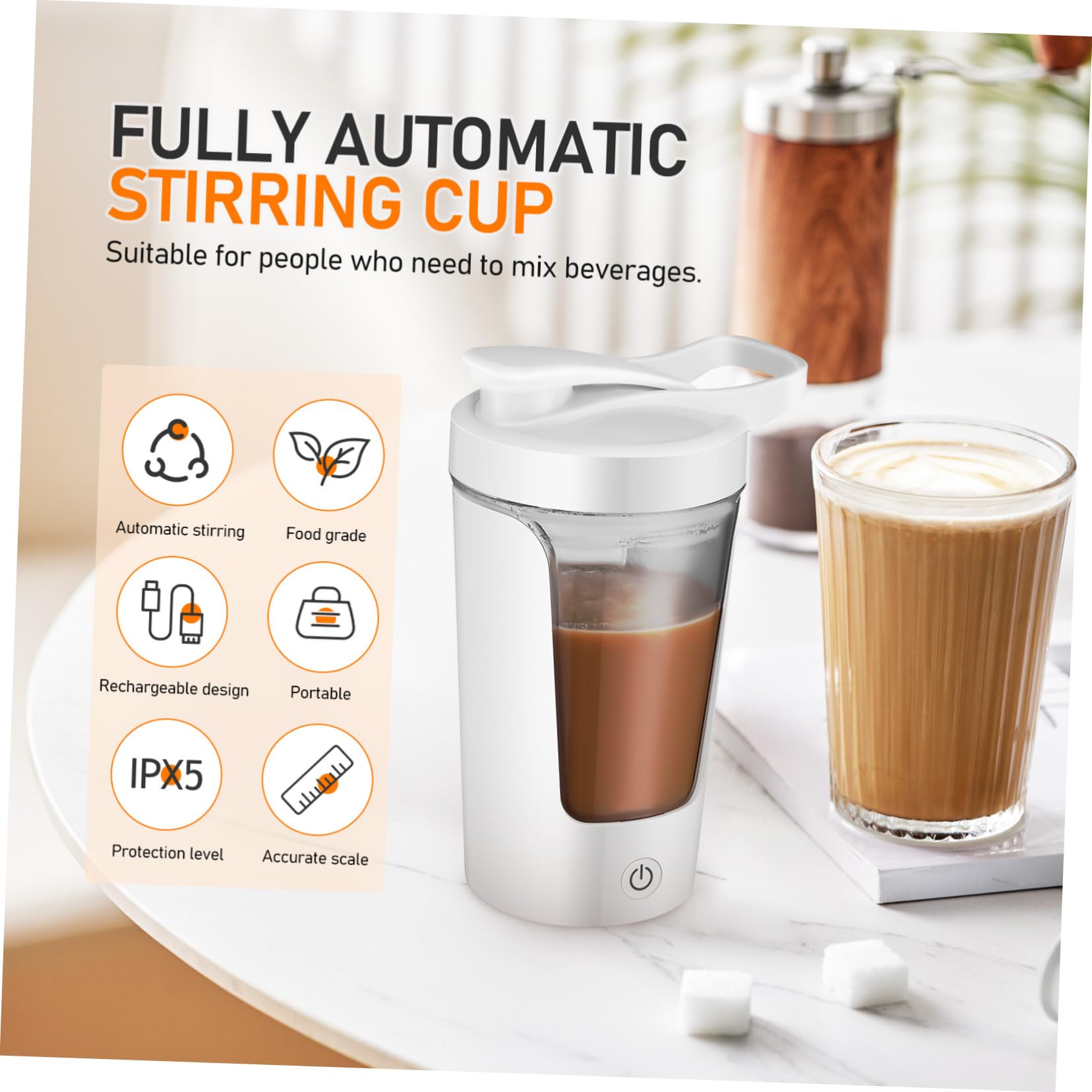 Bouteille Shaker Électrique Rechargeable PP et Abs Tasse à Café Automatique pour Protéines Mélangeur Portable à Agitation Homogène pour Boissons Protéinées et Soja