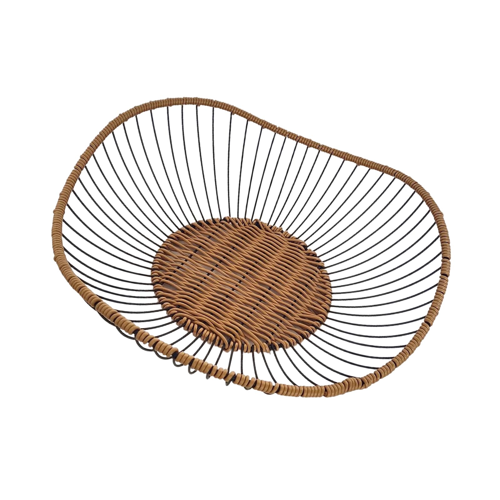 ZEPFJHE Bucolic Styles Iron and Woven Rattan Drainer Basket Decorative Vegetable Tray Ideal for Fruits Vegetables Storage Interlaced Vegetable Basket