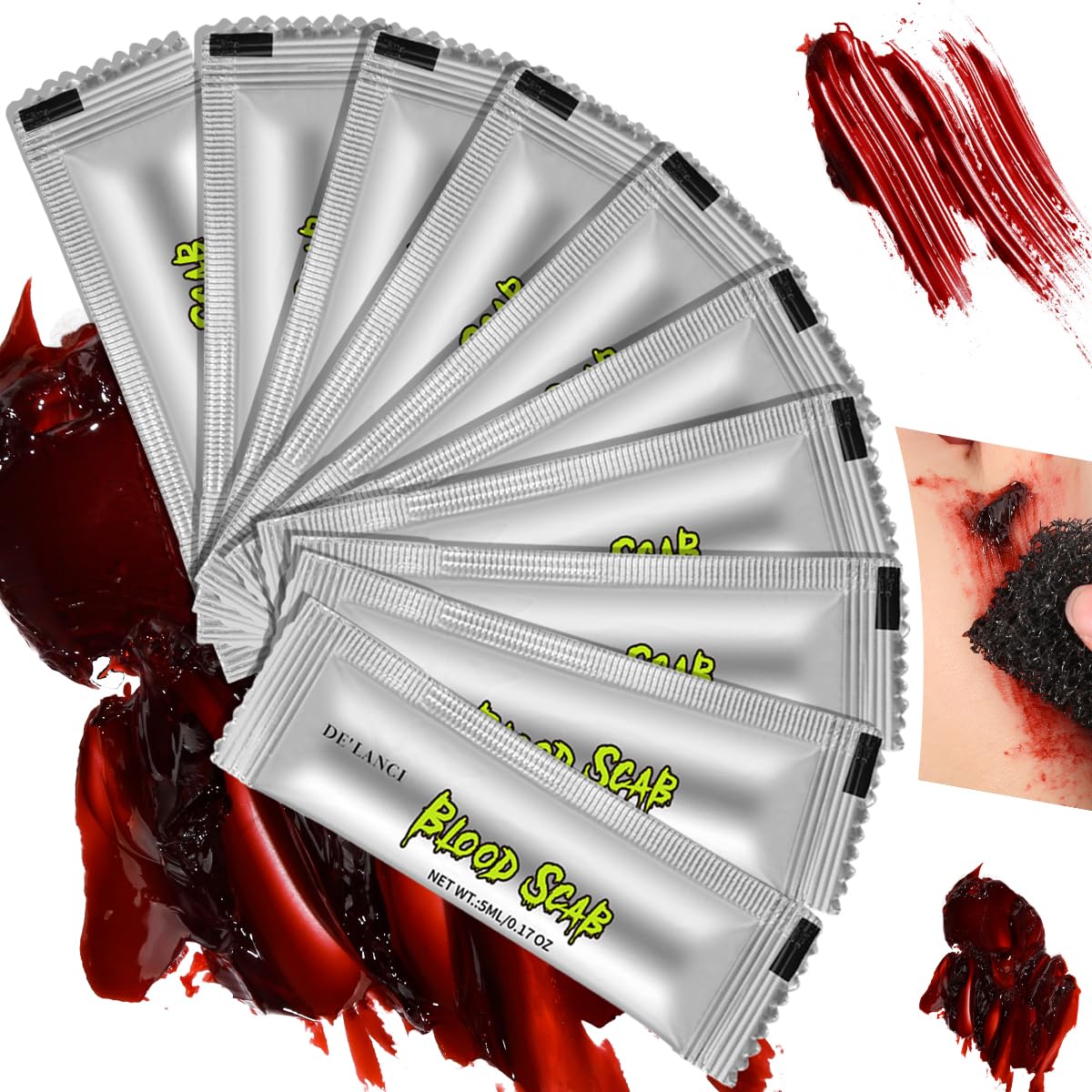 10 Pcs Dark Coagulated Fake Blood Kit, Realistic Special Faked Blood Makeup for Halloween Scar Scab Wound SFX, Safe Effects Cut Scary Cosplay, Clown, Stage Makeup,Travel Size, 1.7 Fl Oz