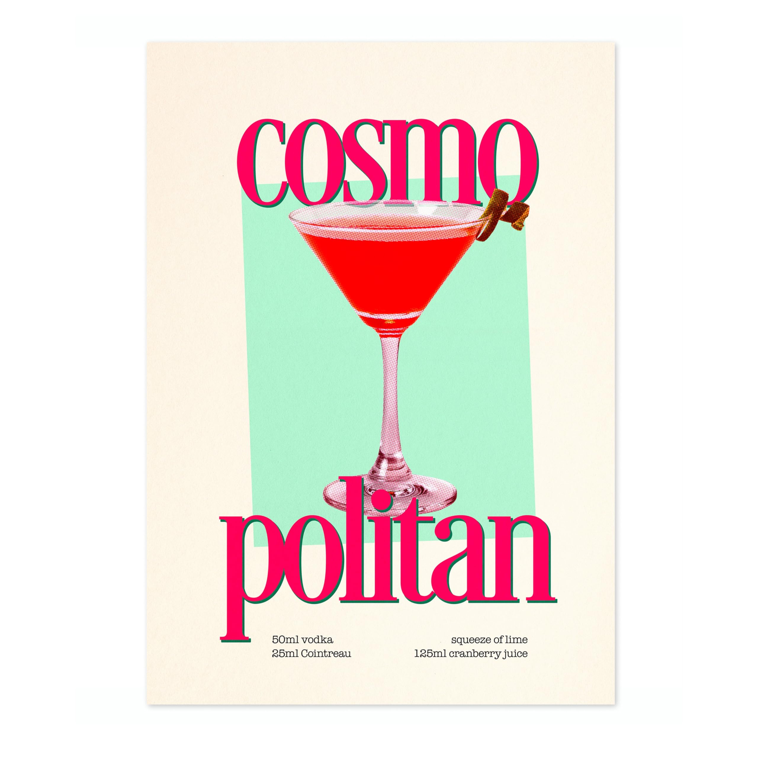 Cosmopolitan Print, Cocktail Poster, Framed Drink Wall Art, Modern Kitchen Decor, Drinks Poster, Gift Idea, Archival Matte, 50x70cm (Print Only) - 50x70cm — image 1