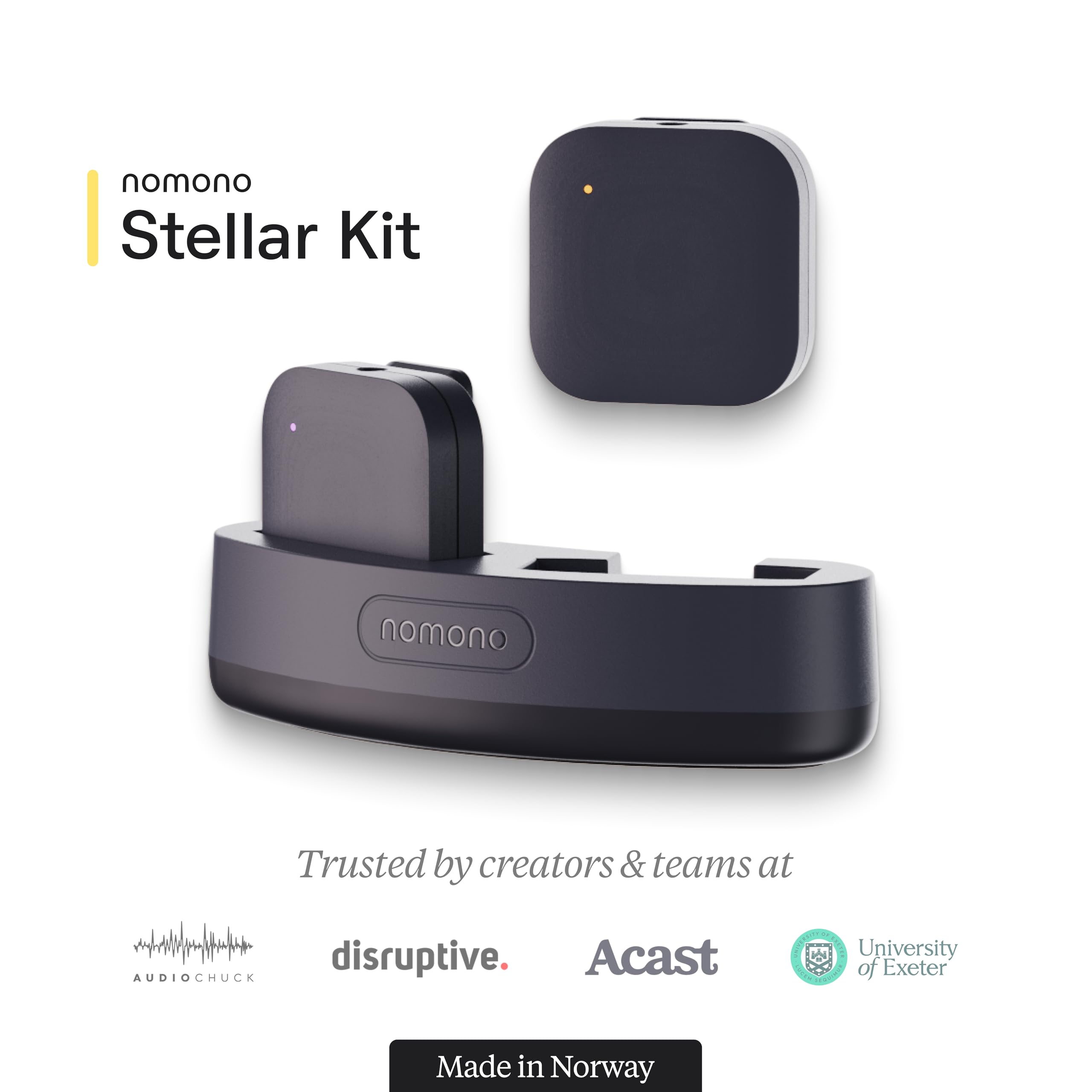 Nomono Stellar Kit | Tragbares Podcast-Kit mit 2 professionellen kabellosen Lavalier-Mikrofonen, Ladestation & Reisehülle, tragbares Audio für Meetings, Interviews, Podcasts und mehr
